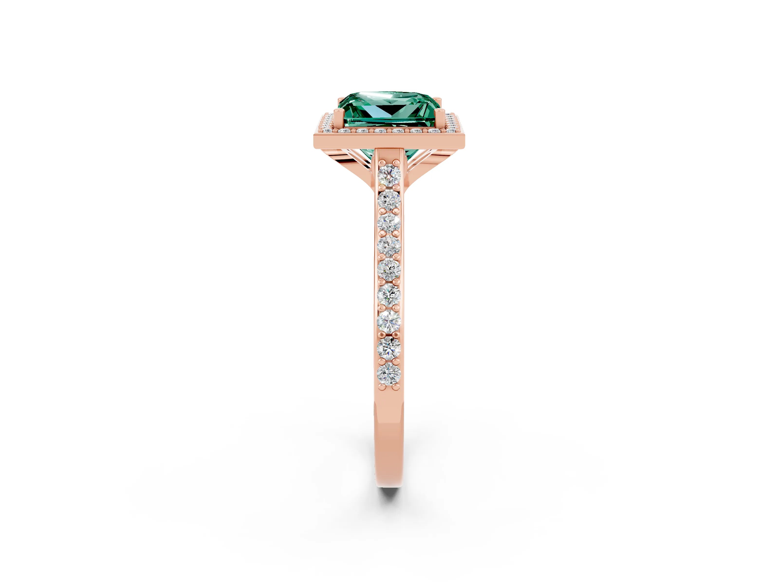 Rose gold Princess Cut Halo Round Diamond Pavé Band with Four-Prong Setting_2