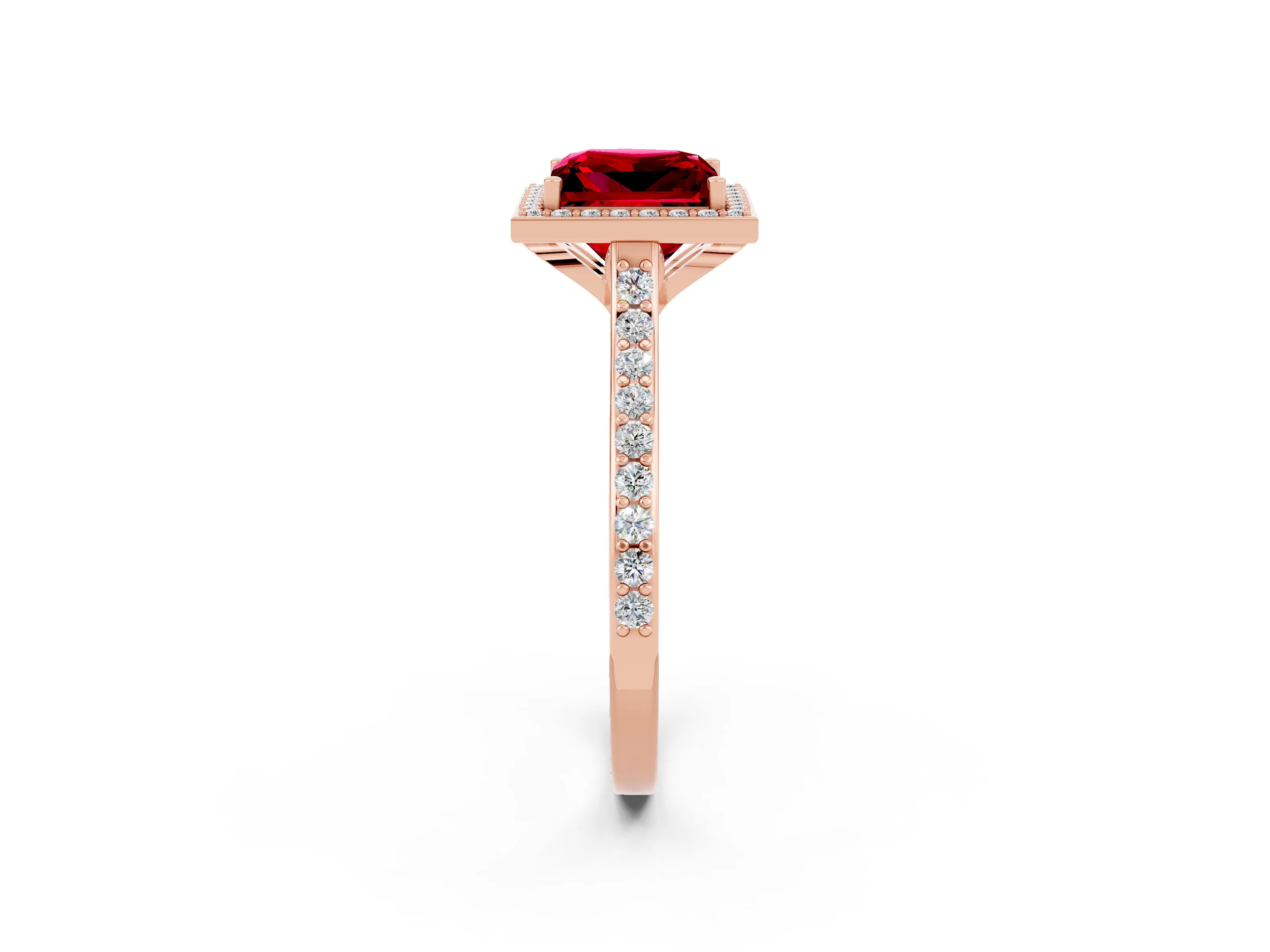 Rose gold Princess Cut Halo Round Diamond Pavé Band with Four-Prong Setting_2