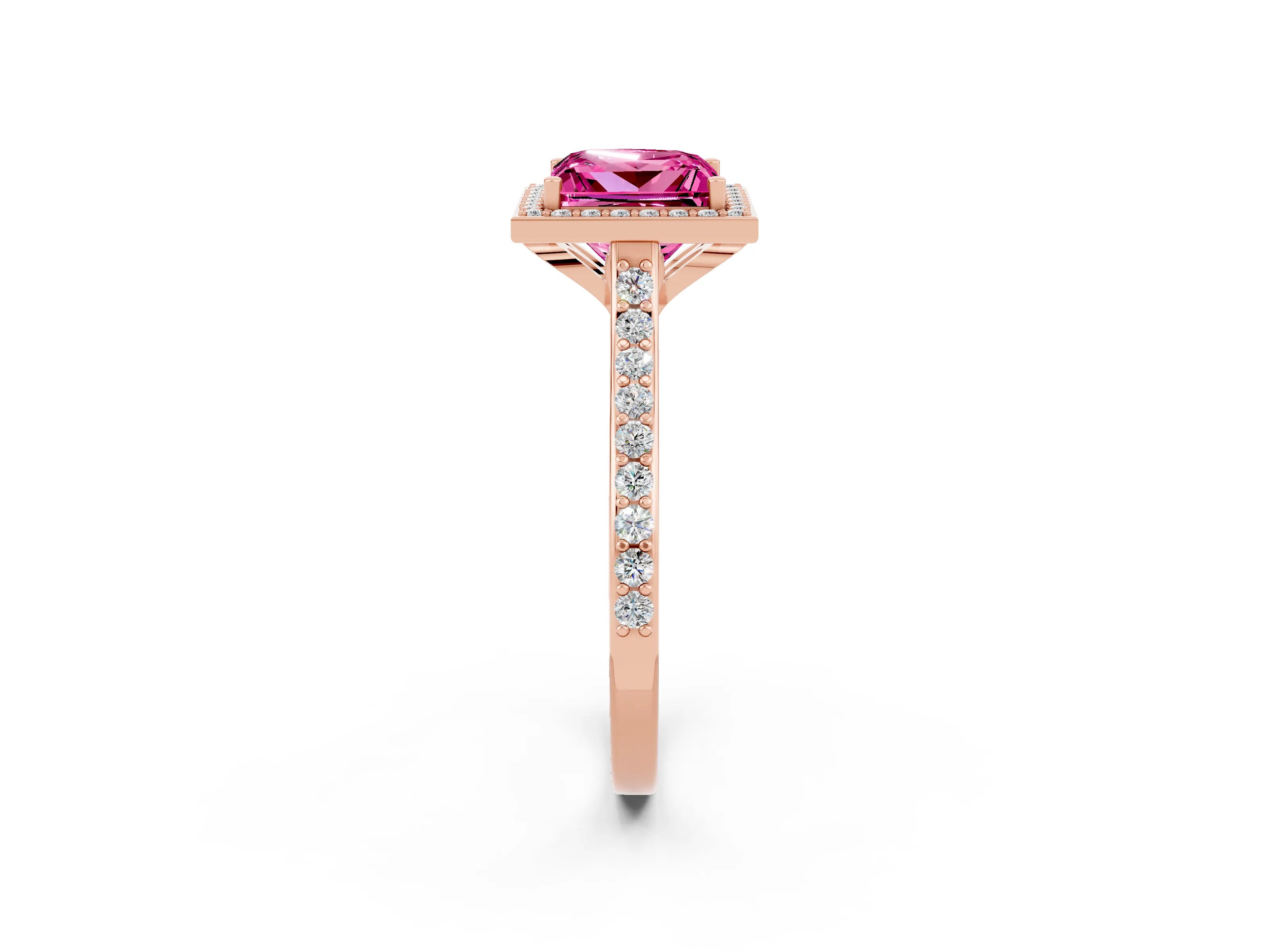 Rose gold Princess Cut Halo Round Diamond Pavé Band with Four-Prong Setting_2