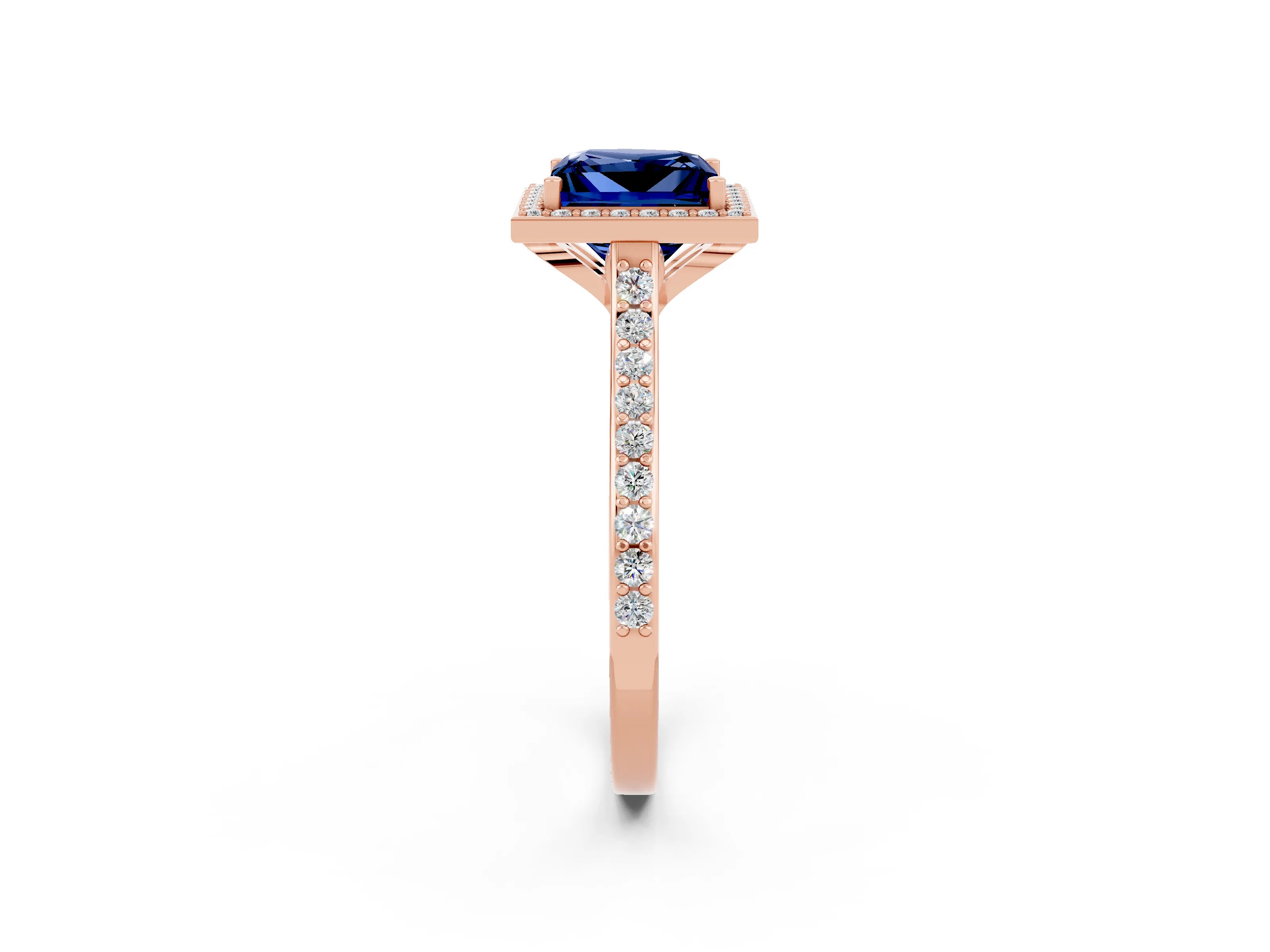 Rose gold Princess Cut Halo Round Diamond Pavé Band with Four-Prong Setting_2