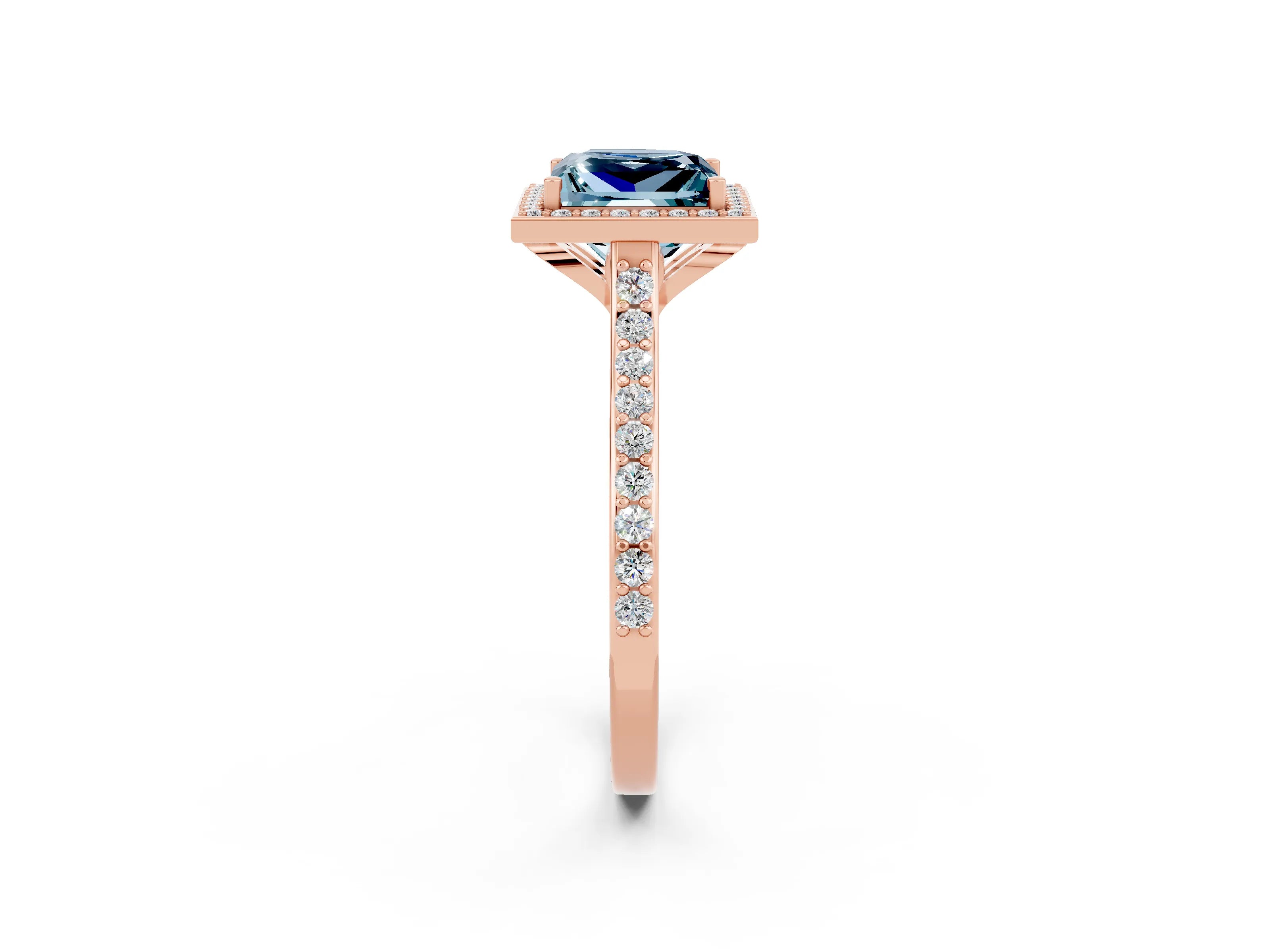 Rose gold Princess Cut Halo Round Diamond Pavé Band with Four-Prong Setting_2