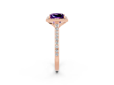 Rose gold Princess Cut Halo Round Diamond Pavé Band with Four-Prong Setting_2