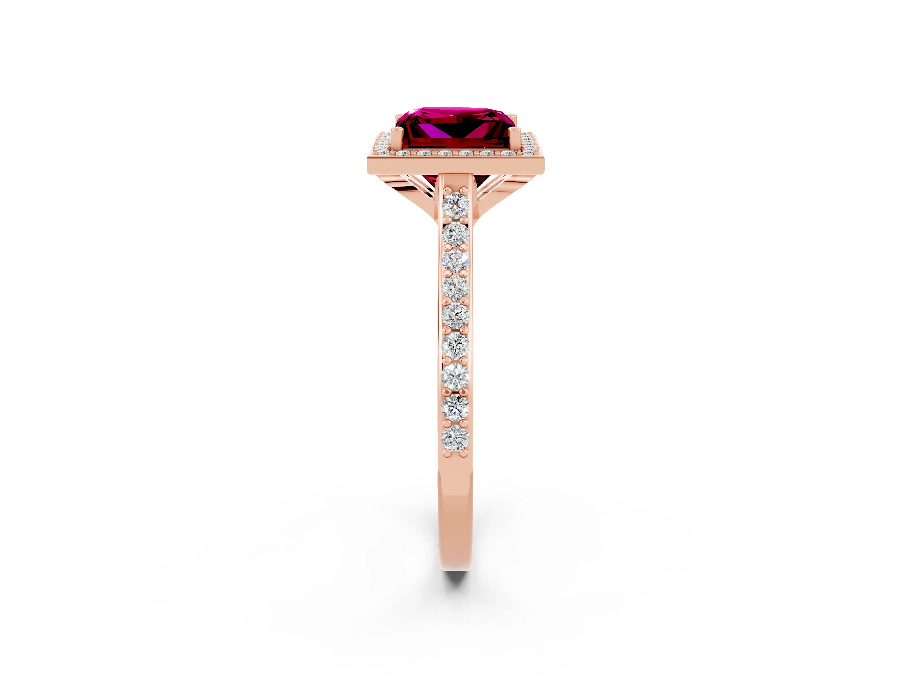 Rose gold Princess Cut Halo Round Diamond Pavé Band with Four-Prong Setting_2