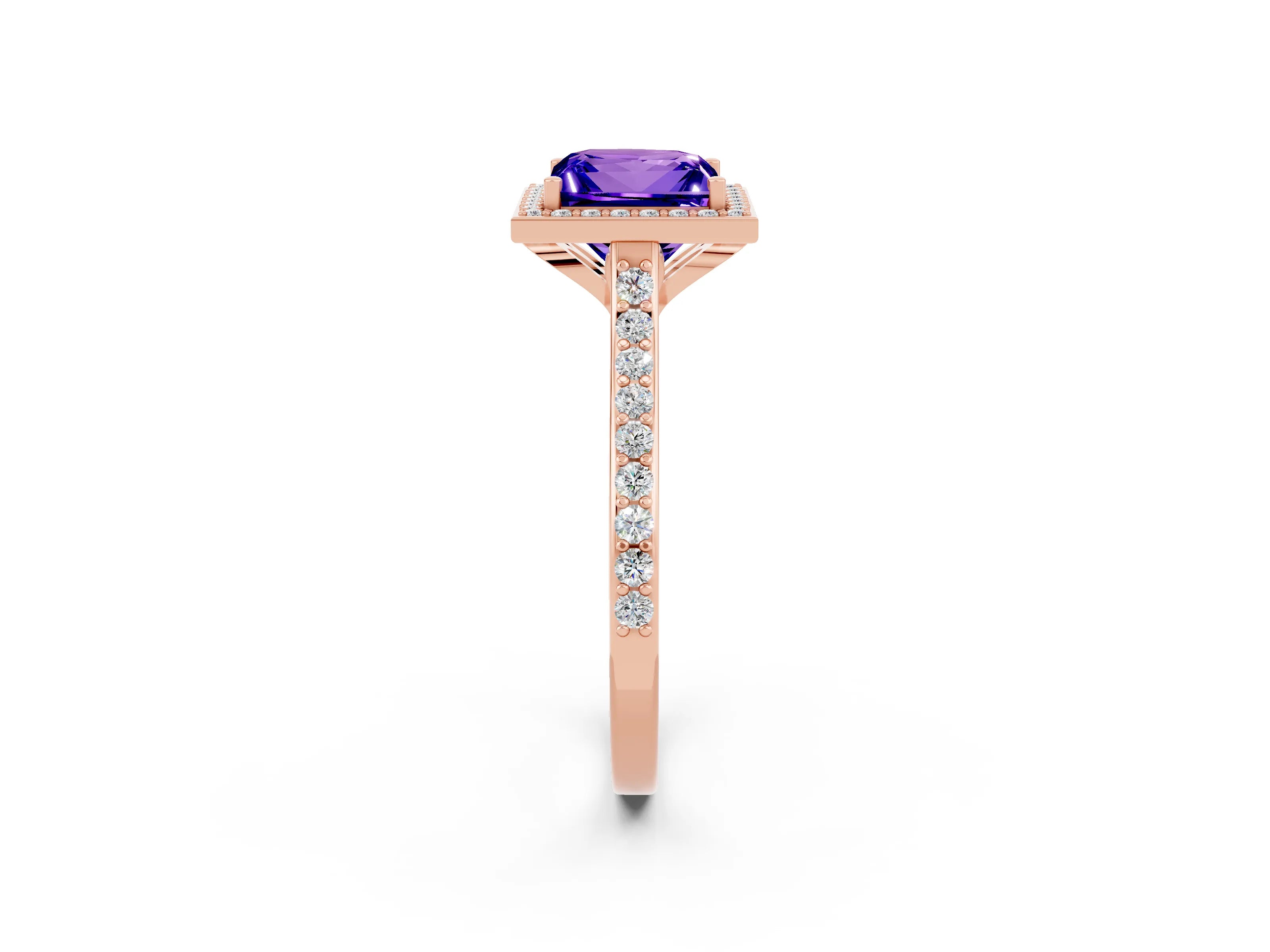 Rose gold Princess Cut Halo Round Diamond Pavé Band with Four-Prong Setting_2