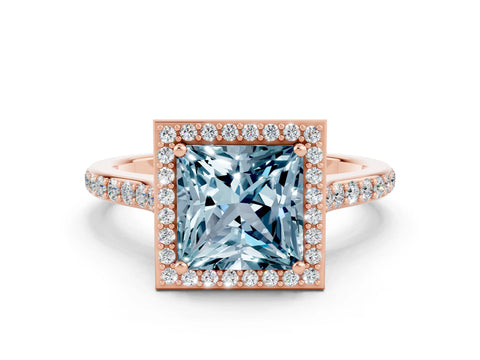Rose gold Princess Cut Halo Round Diamond Pavé Band with Four-Prong Setting