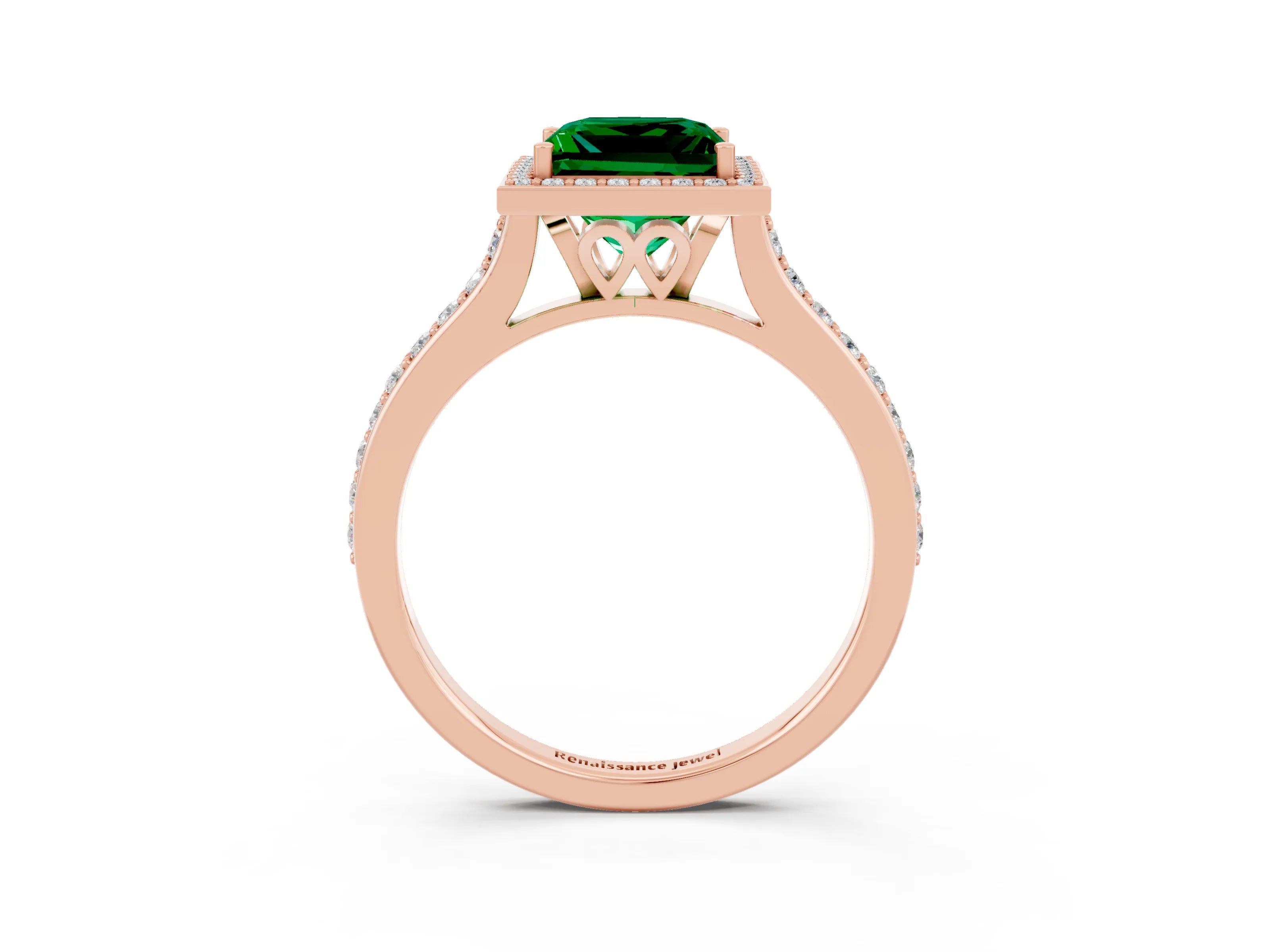 Rose gold Princess Cut Halo Round Diamond Pavé Band with Four-Prong Setting_3