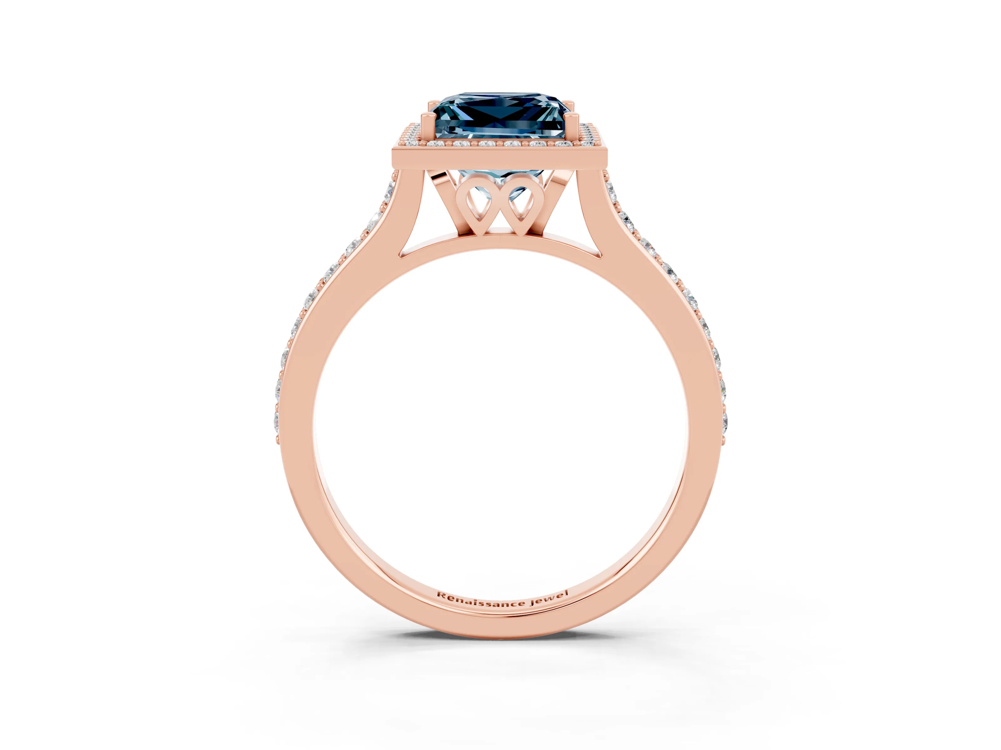 Rose gold Princess Cut Halo Round Diamond Pavé Band with Four-Prong Setting_3