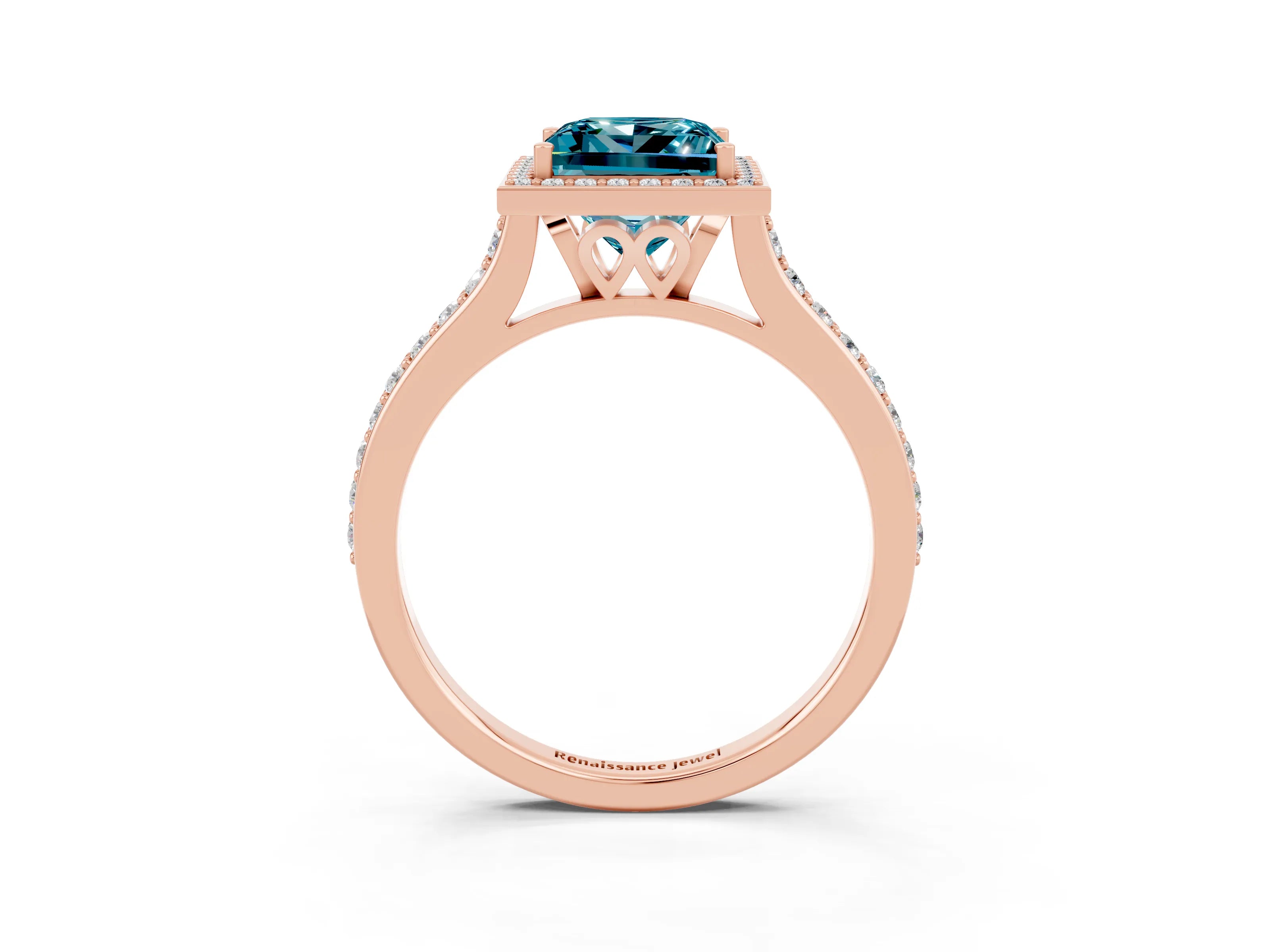 Rose gold Princess Cut Halo Round Diamond Pavé Band with Four-Prong Setting_3