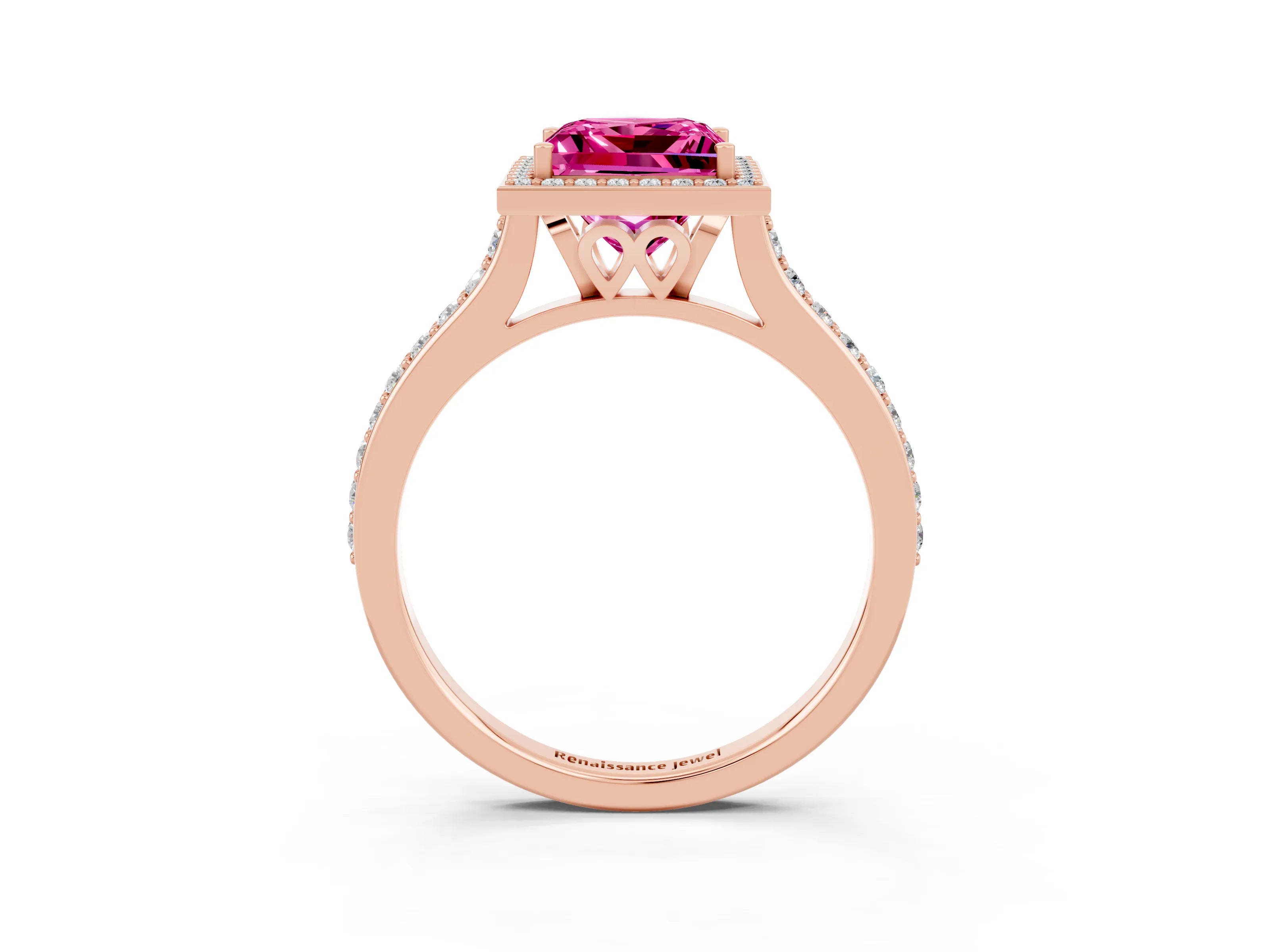 Rose gold Princess Cut Halo Round Diamond Pavé Band with Four-Prong Setting_3