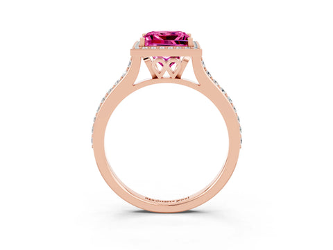 Rose gold Princess Cut Halo Round Diamond Pavé Band with Four-Prong Setting_3