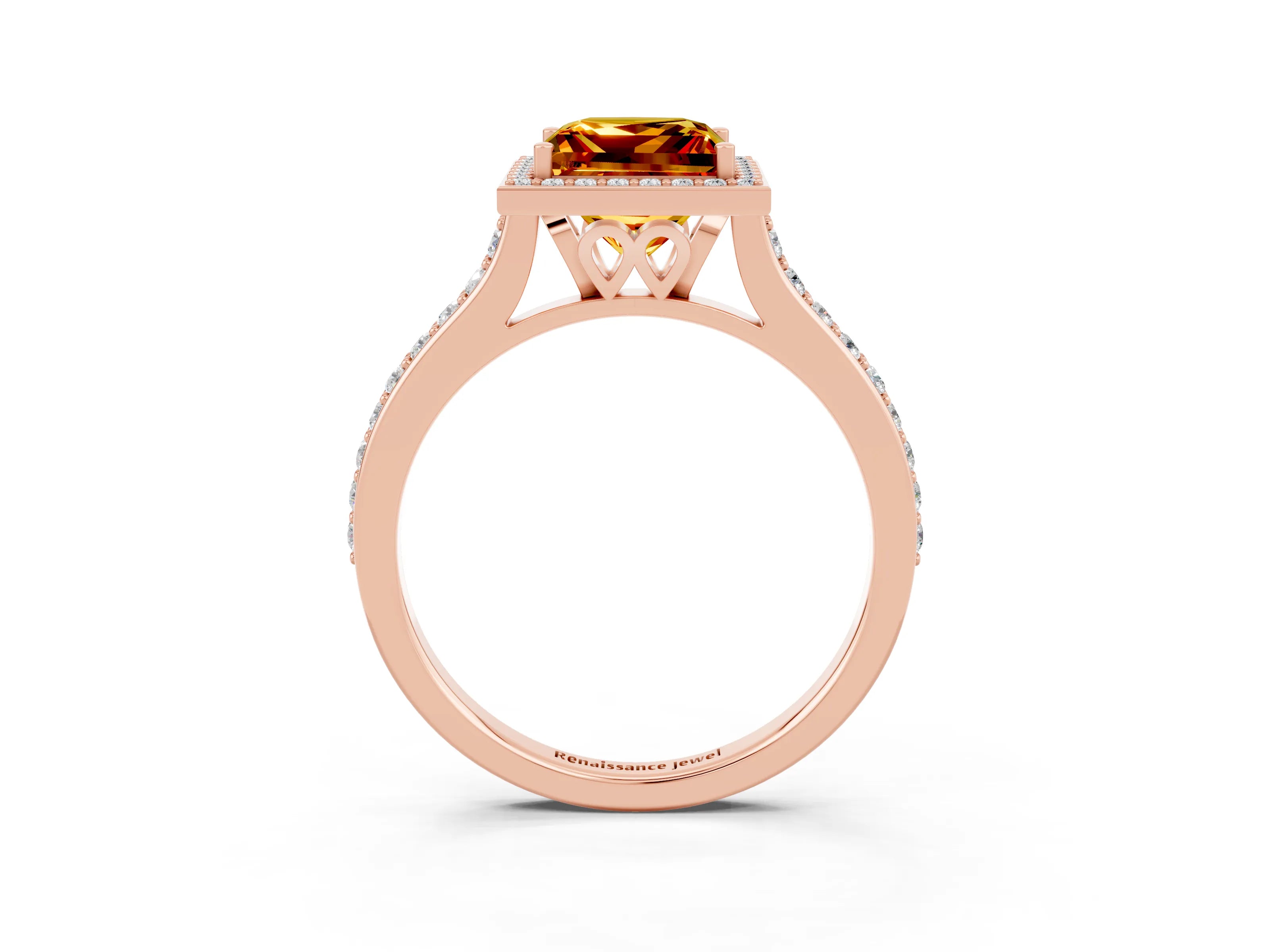 Rose gold Princess Cut Halo Round Diamond Pavé Band with Four-Prong Setting_3