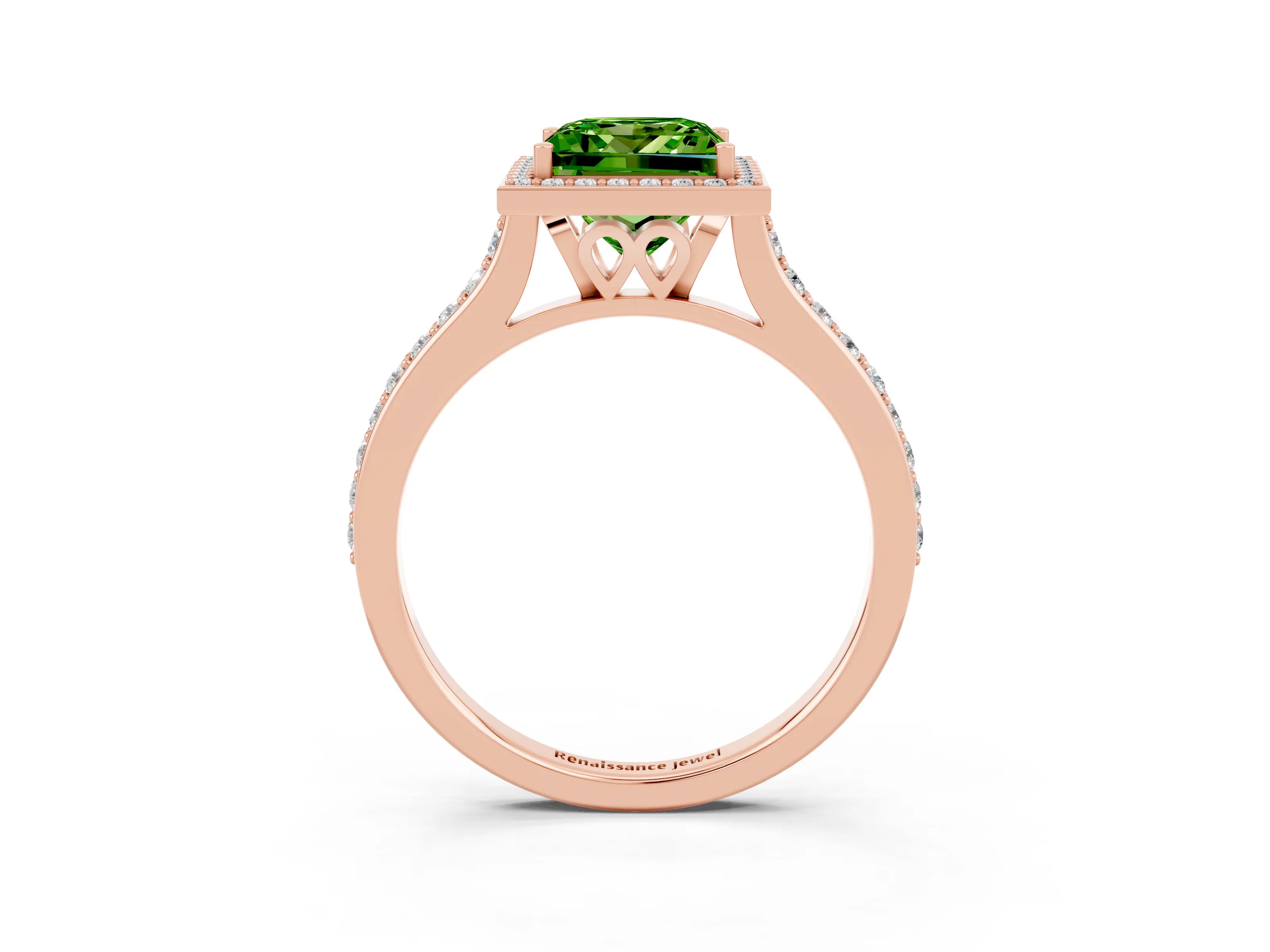 Rose gold Princess Cut Halo Round Diamond Pavé Band with Four-Prong Setting_3