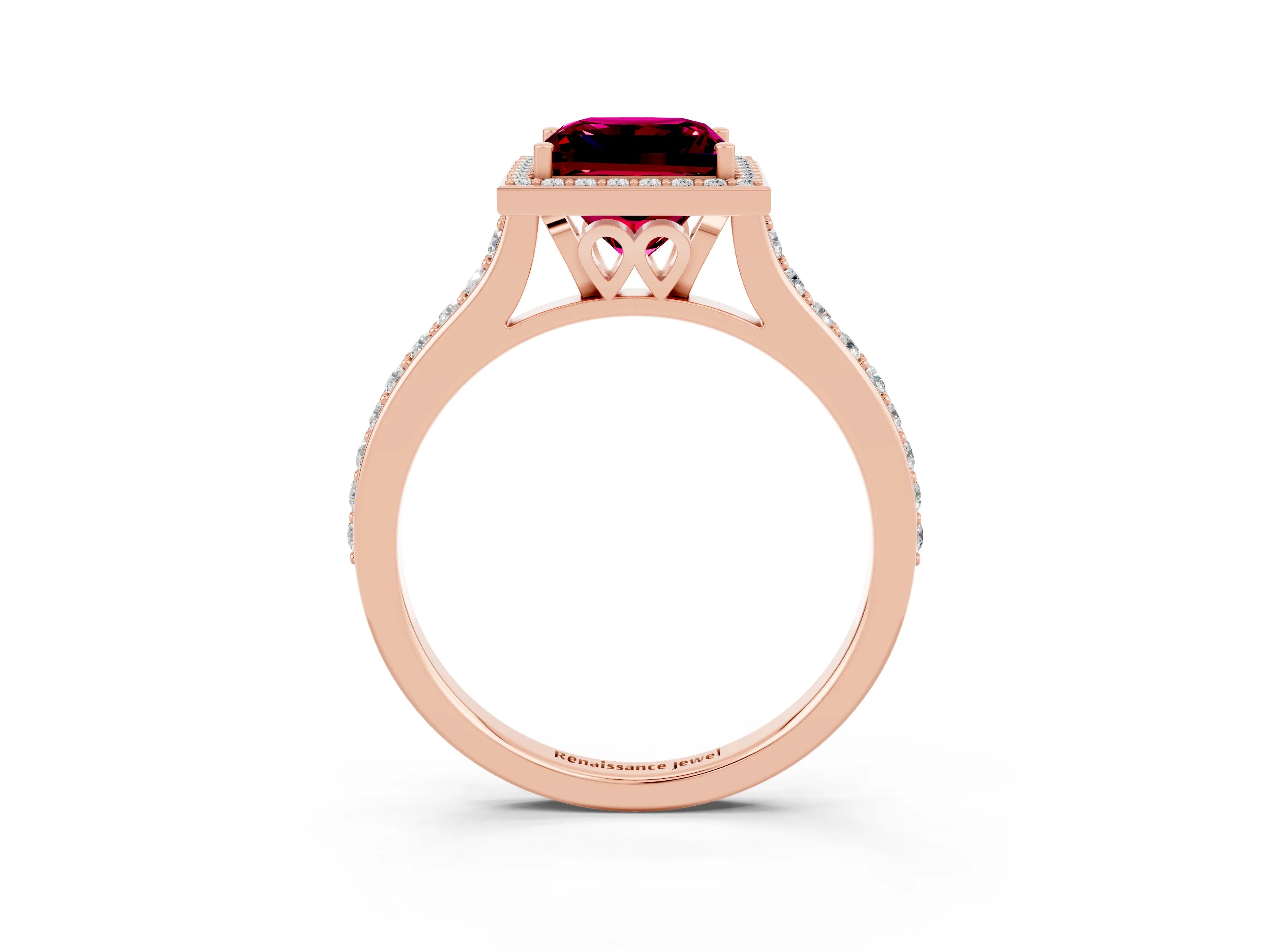 Rose gold Princess Cut Halo Round Diamond Pavé Band with Four-Prong Setting_3