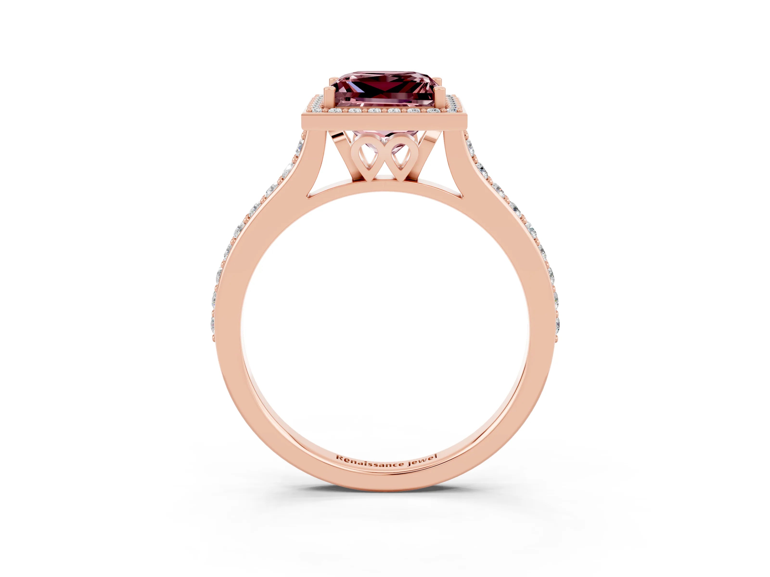 Rose gold Princess Cut Halo Round Diamond Pavé Band with Four-Prong Setting_3