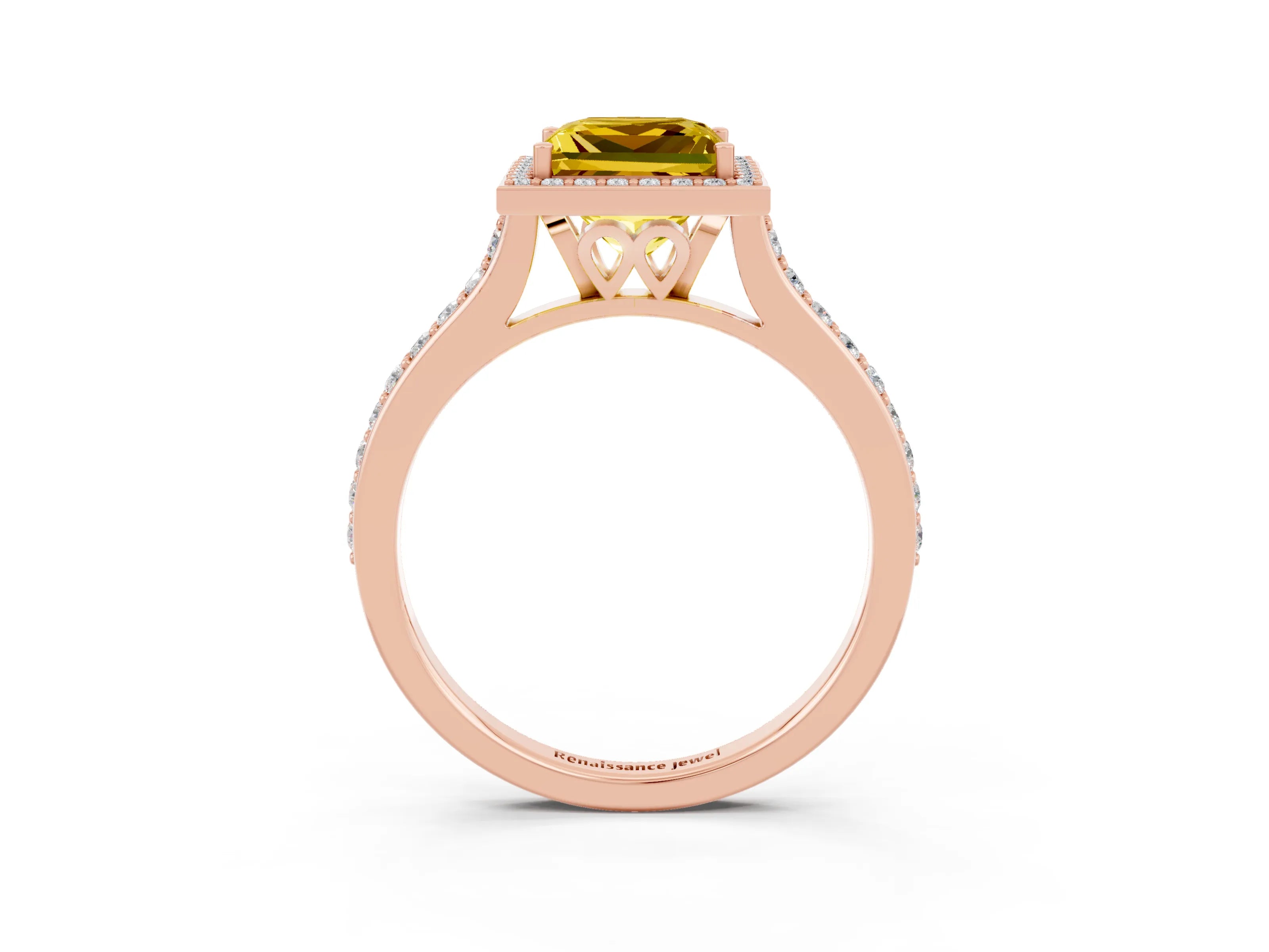 Rose gold Princess Cut Halo Round Diamond Pavé Band with Four-Prong Setting_3
