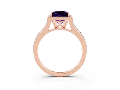 Rose gold Princess Cut Halo Round Diamond Pavé Band with Four-Prong Setting_3