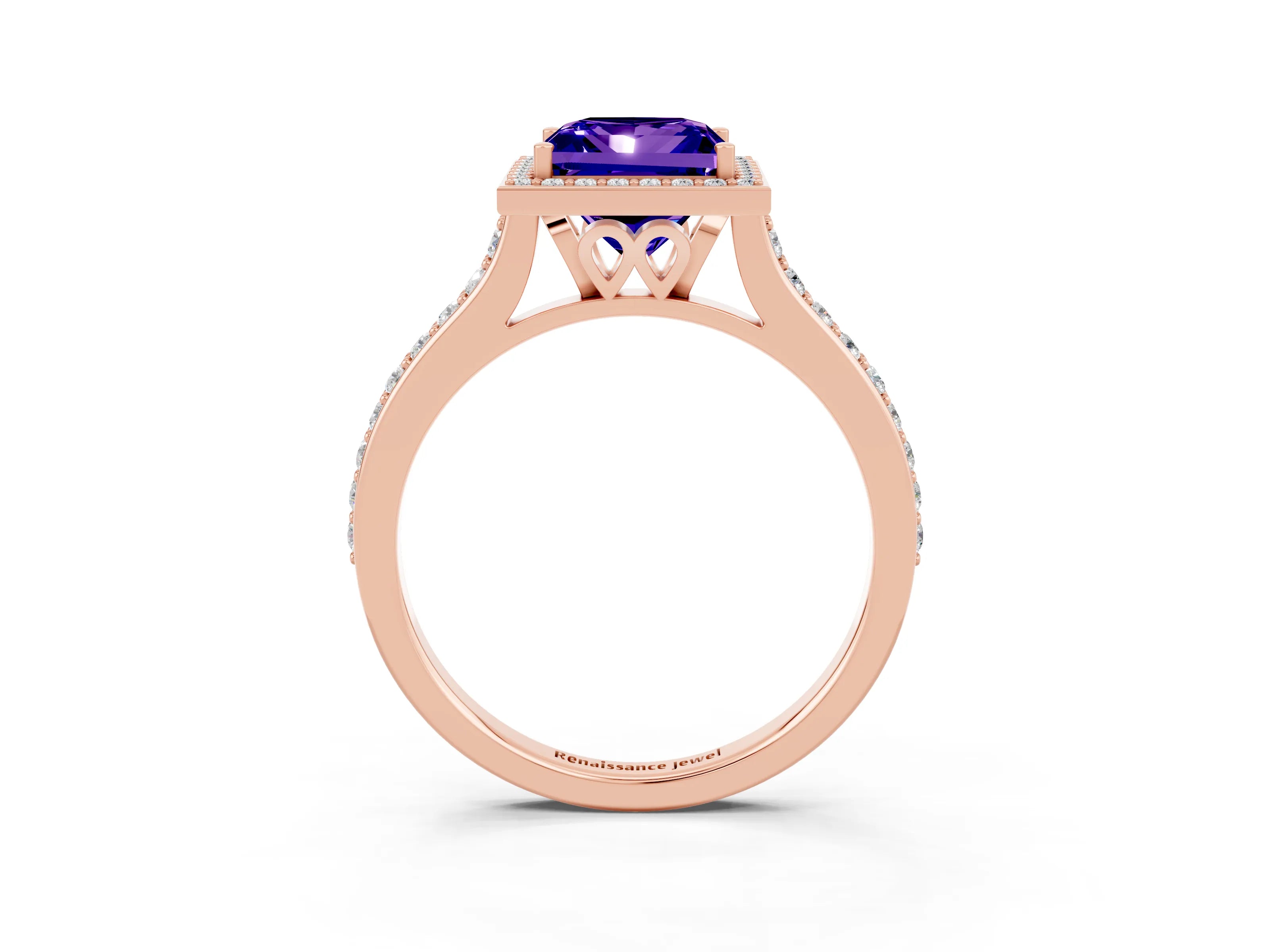 Rose gold Princess Cut Halo Round Diamond Pavé Band with Four-Prong Setting_3