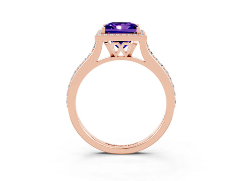 Rose gold Princess Cut Halo Round Diamond Pavé Band with Four-Prong Setting_3