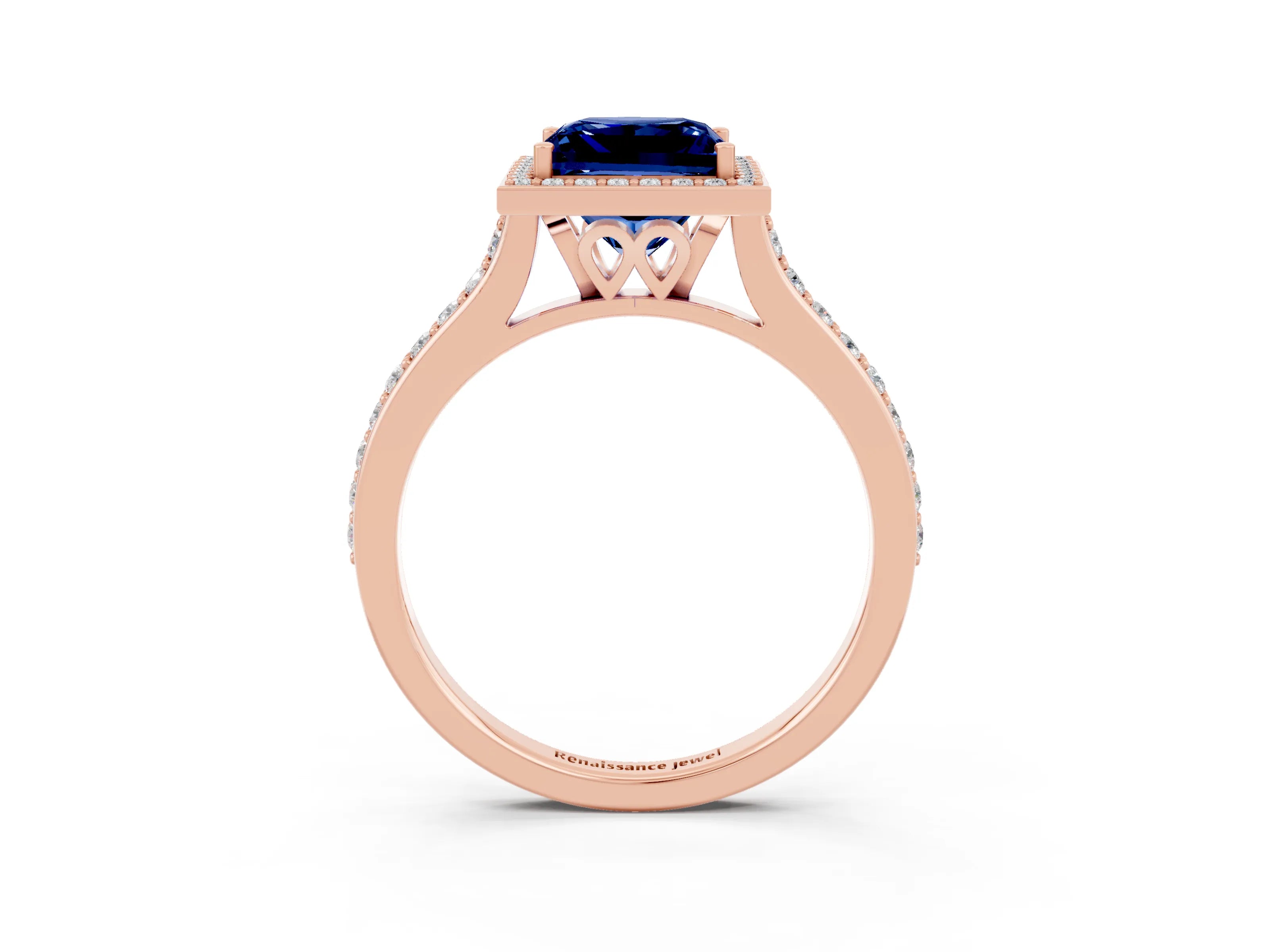 Rose gold Princess Cut Halo Round Diamond Pavé Band with Four-Prong Setting_3