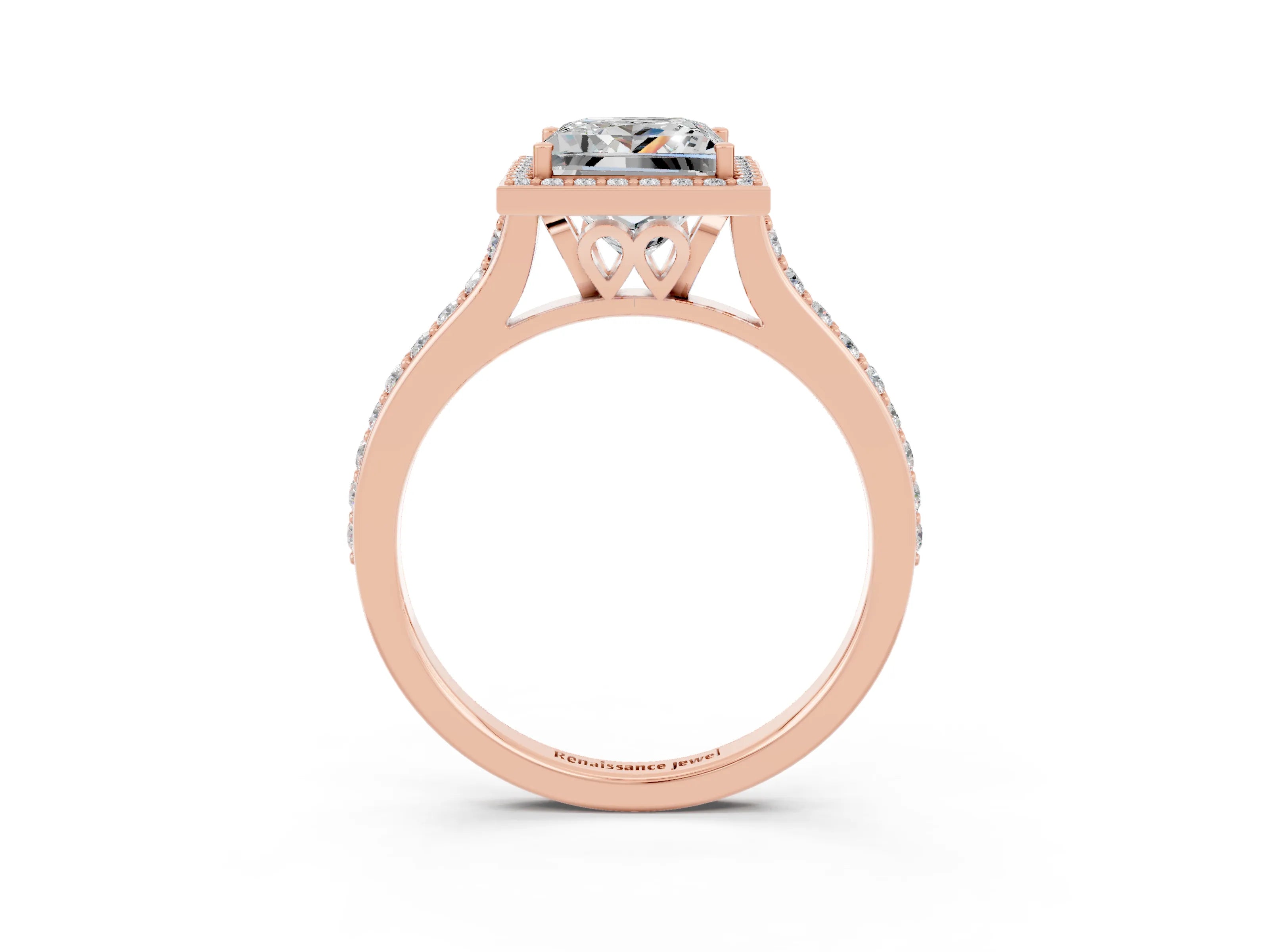 Rose gold Princess Cut Halo Round Diamond Pavé Band with Four-Prong Setting_3