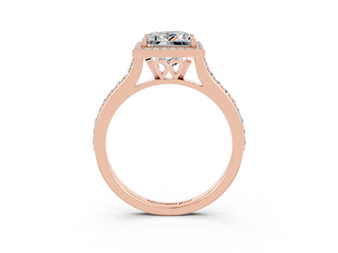 Rose gold Princess Cut Halo Round Diamond Pavé Band with Four-Prong Setting_3