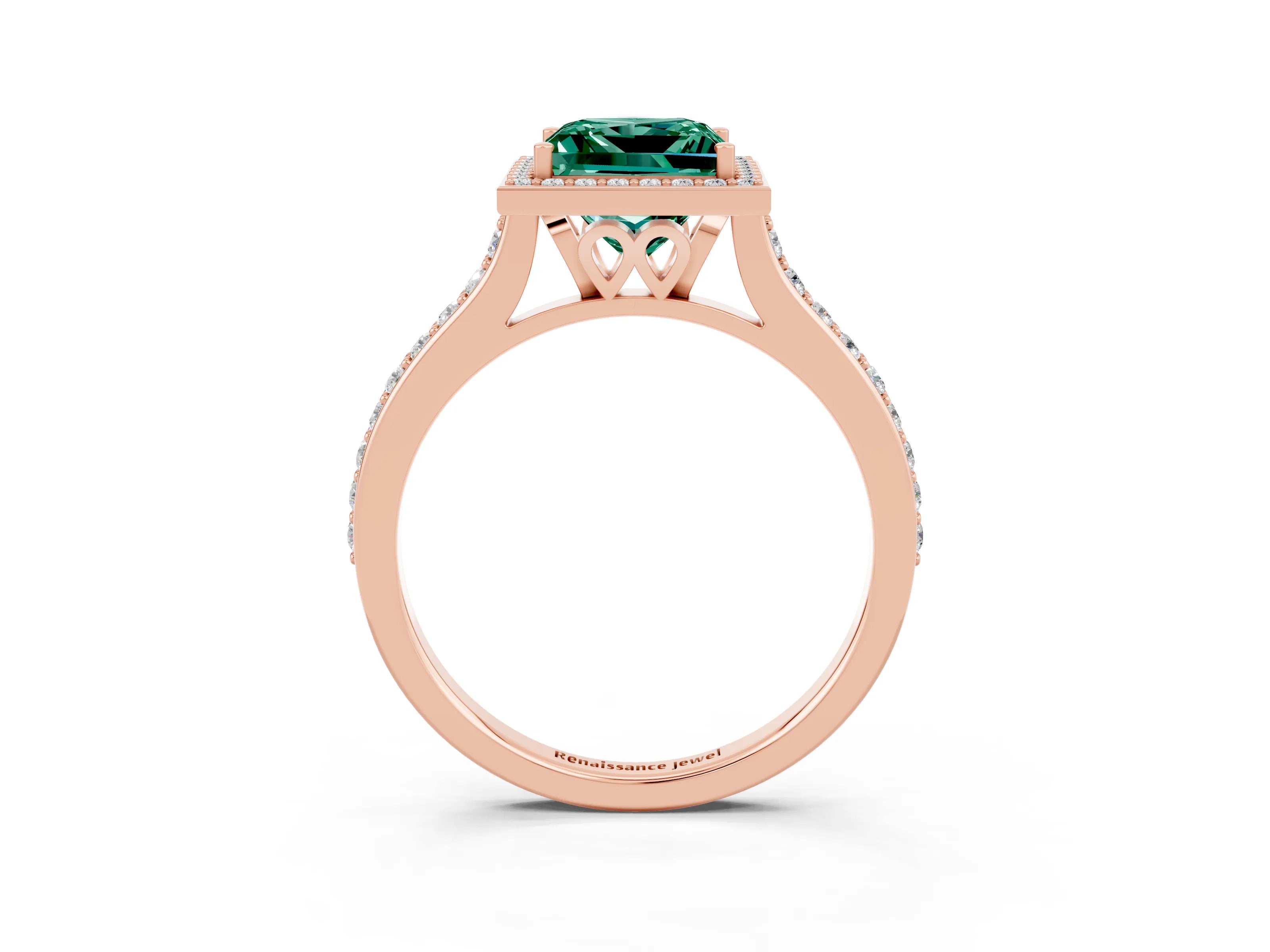 Rose gold Princess Cut Halo Round Diamond Pavé Band with Four-Prong Setting_3