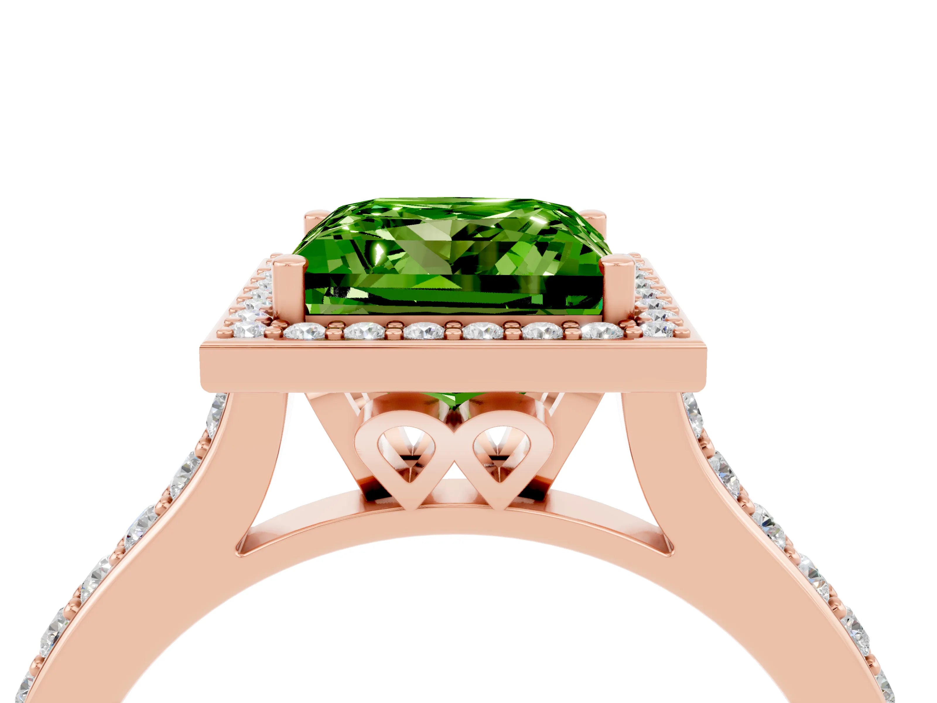 Rose gold Princess Cut Halo Round Diamond Pavé Band with Four-Prong Setting_4