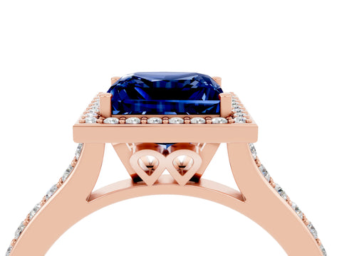 Rose gold Princess Cut Halo Round Diamond Pavé Band with Four-Prong Setting_4