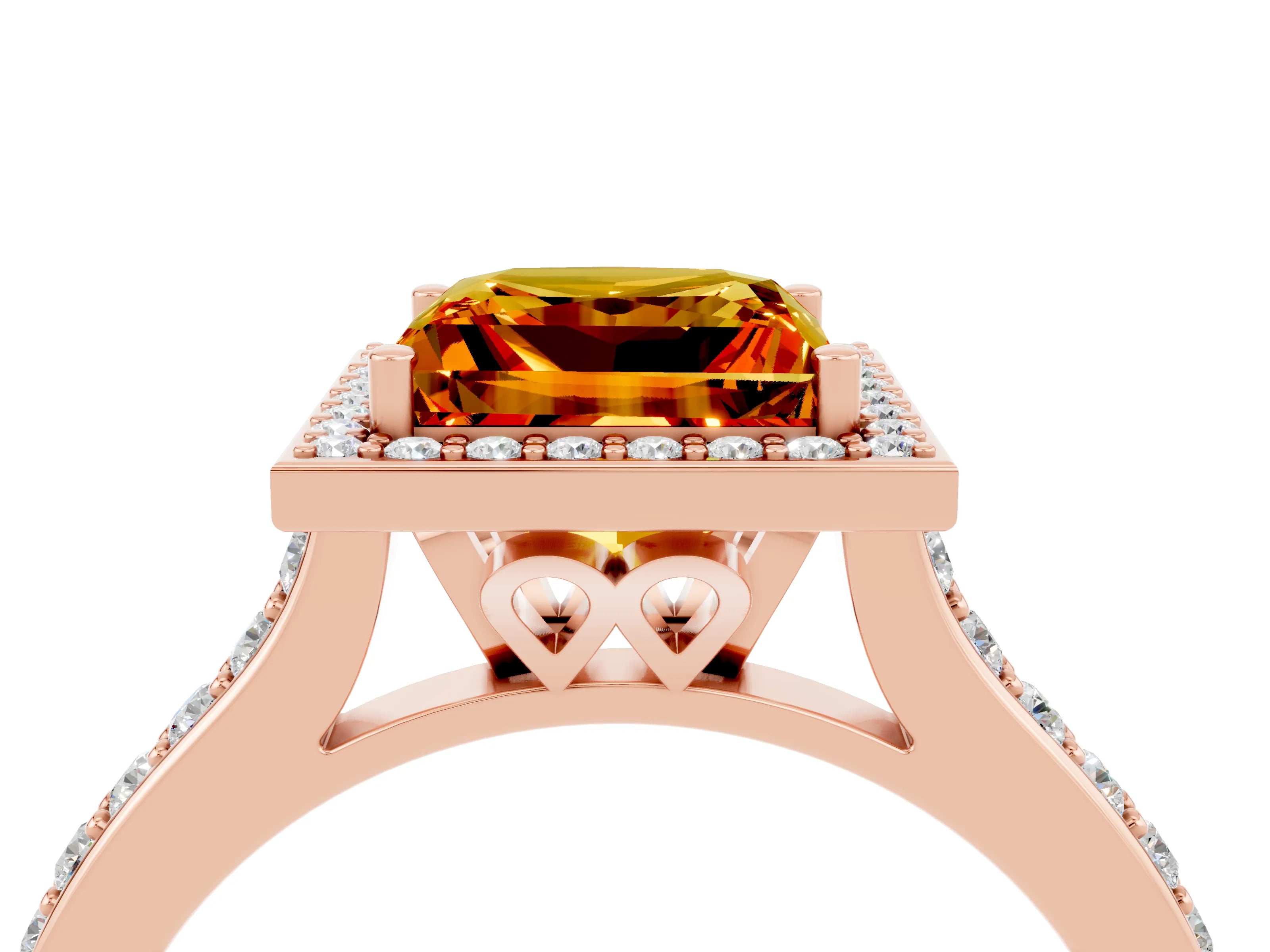 Rose gold Princess Cut Halo Round Diamond Pavé Band with Four-Prong Setting_4