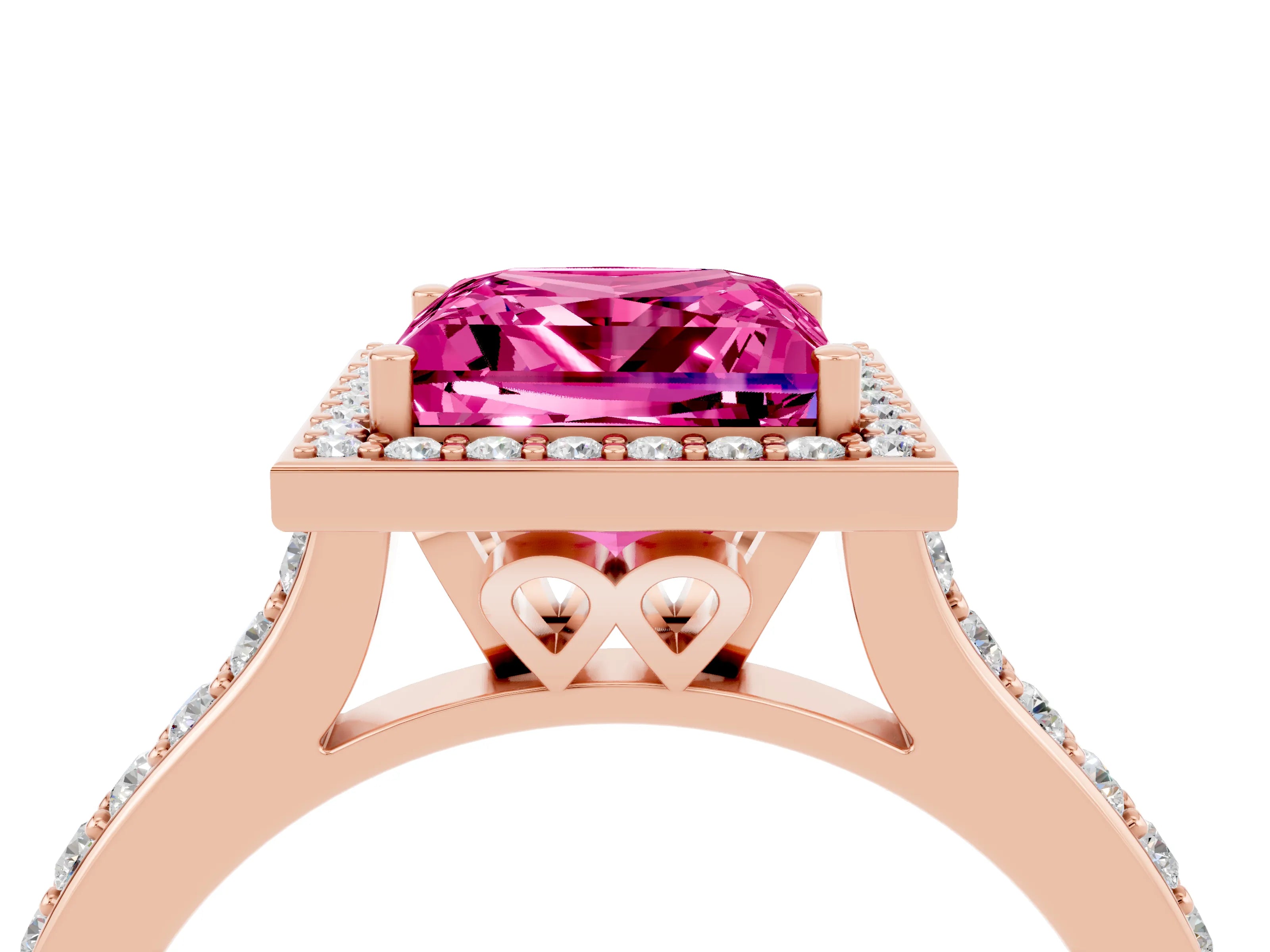 Rose gold Princess Cut Halo Round Diamond Pavé Band with Four-Prong Setting_4