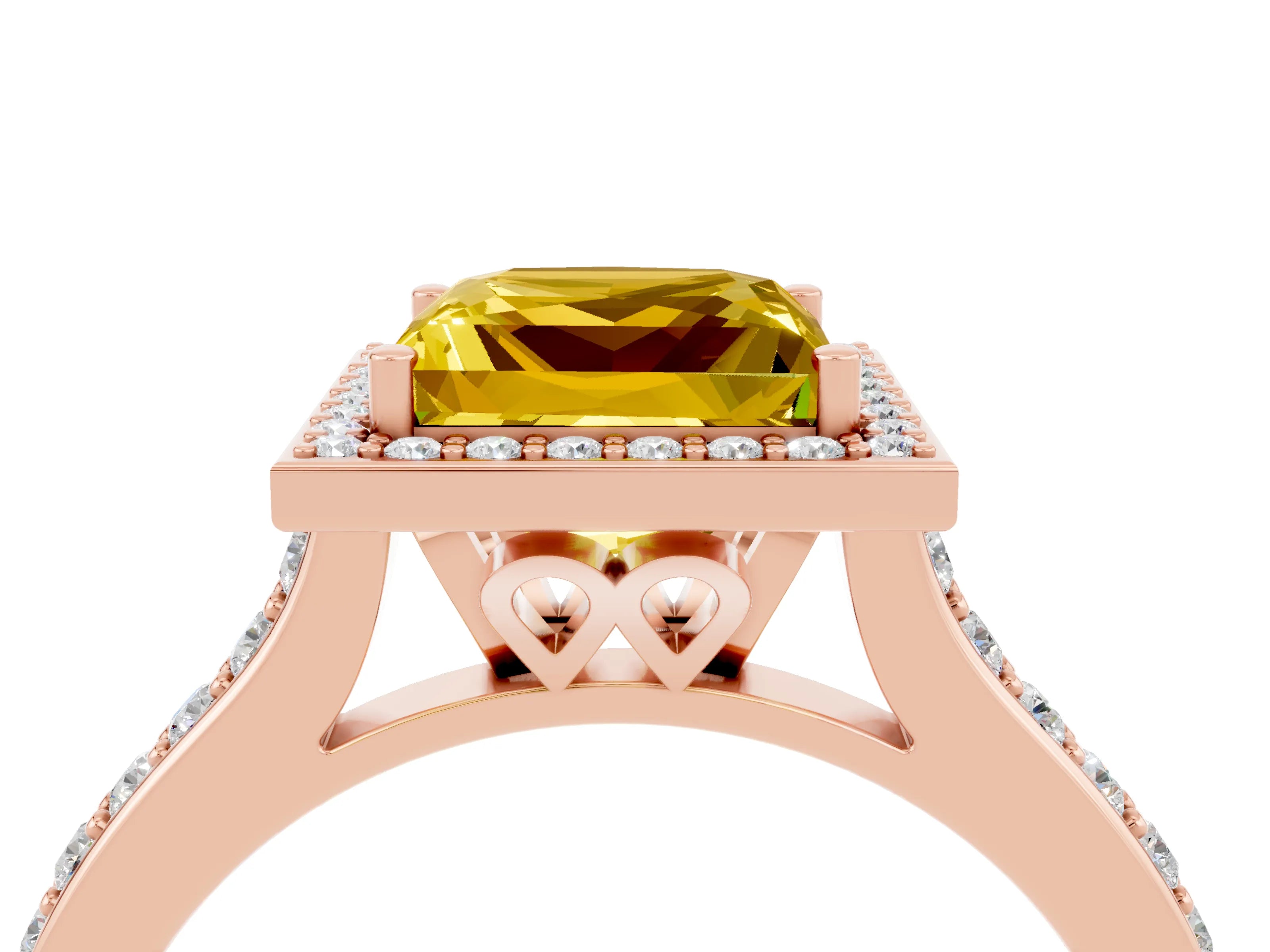Rose gold Princess Cut Halo Round Diamond Pavé Band with Four-Prong Setting_4