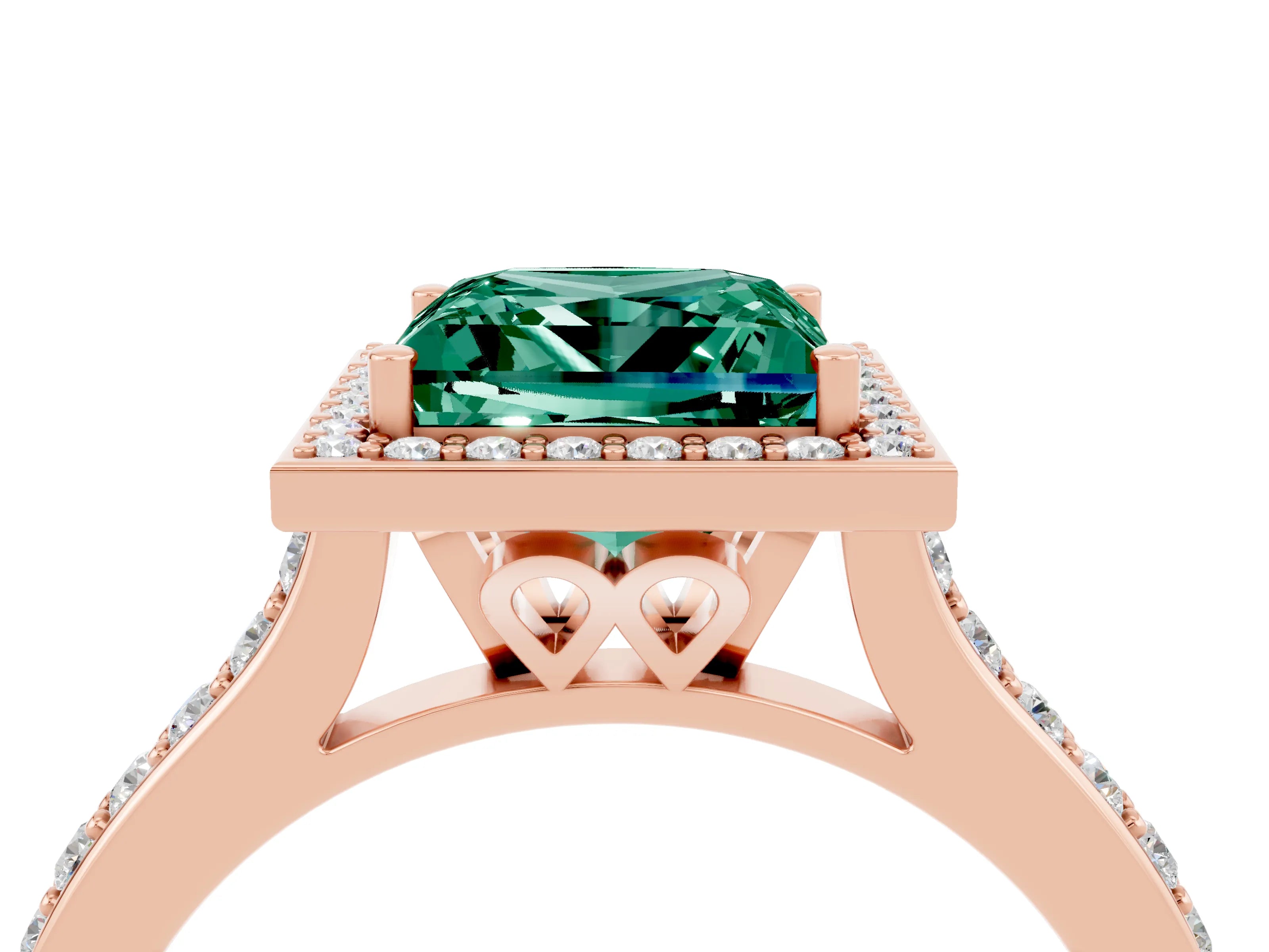 Rose gold Princess Cut Halo Round Diamond Pavé Band with Four-Prong Setting_4