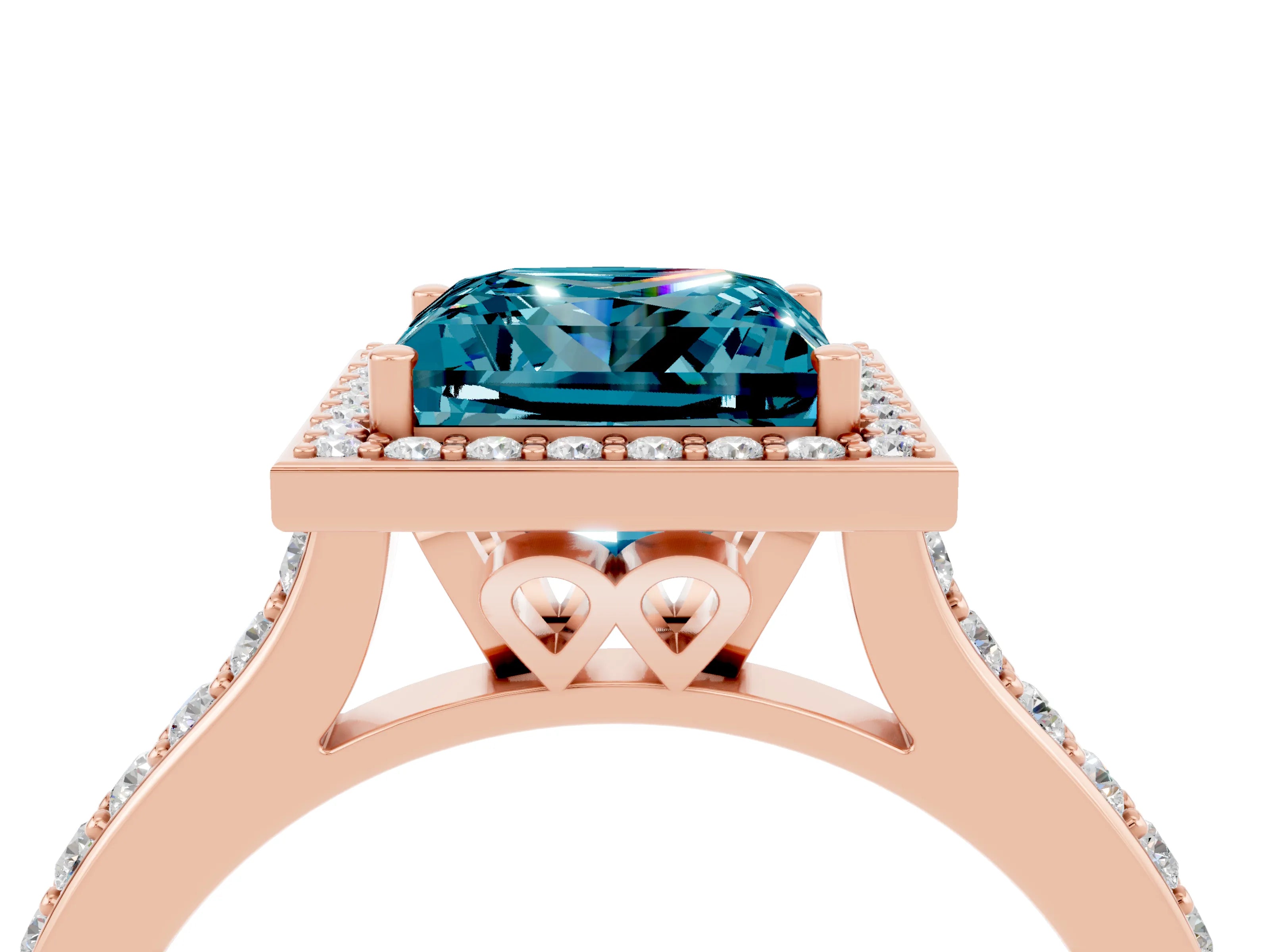 Rose gold Princess Cut Halo Round Diamond Pavé Band with Four-Prong Setting_4
