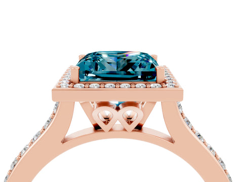 Rose gold Princess Cut Halo Round Diamond Pavé Band with Four-Prong Setting_4