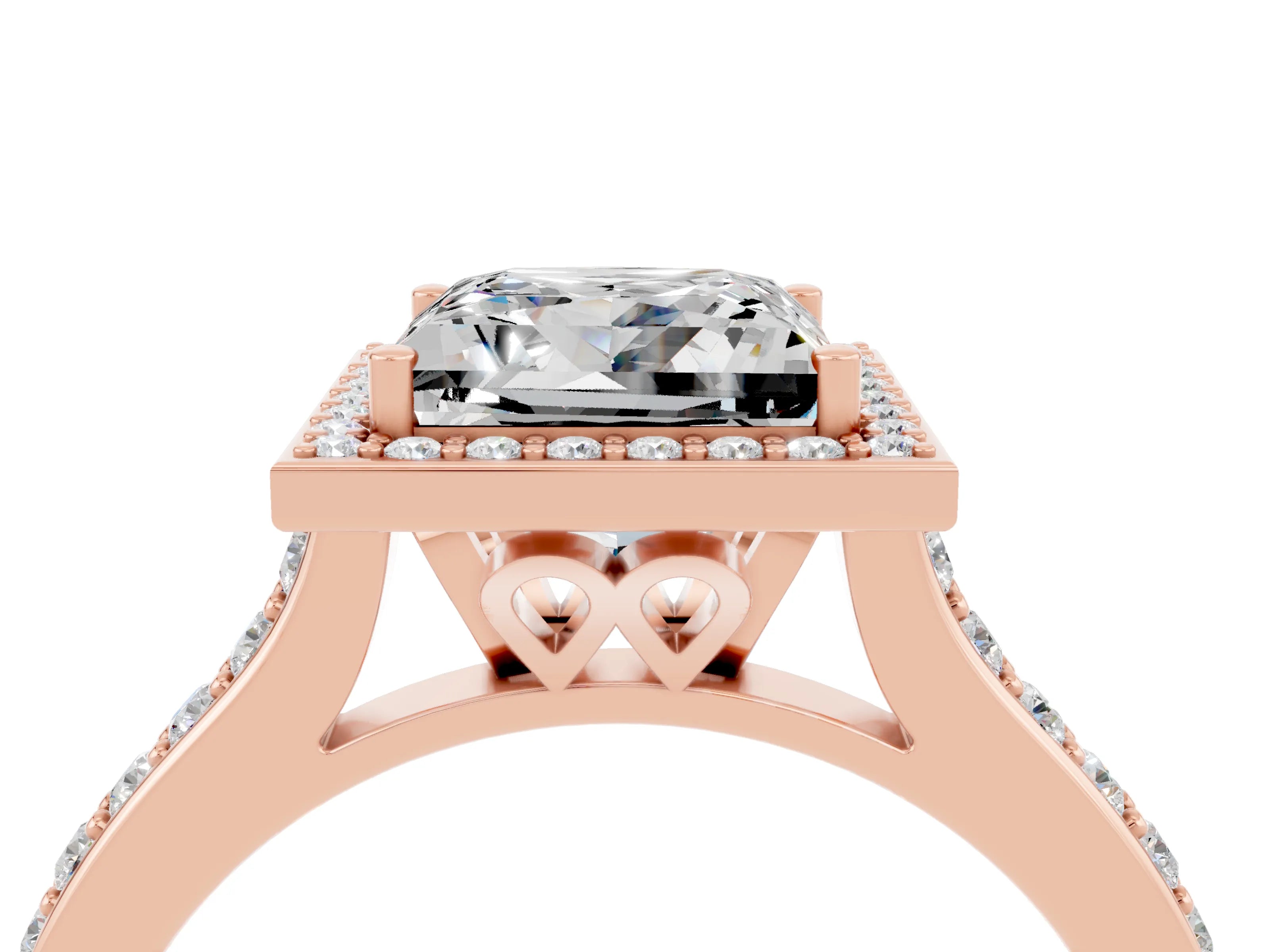 Rose gold Princess Cut Halo Round Diamond Pavé Band with Four-Prong Setting_4