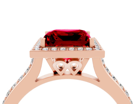 Rose gold Princess Cut Halo Round Diamond Pavé Band with Four-Prong Setting_4
