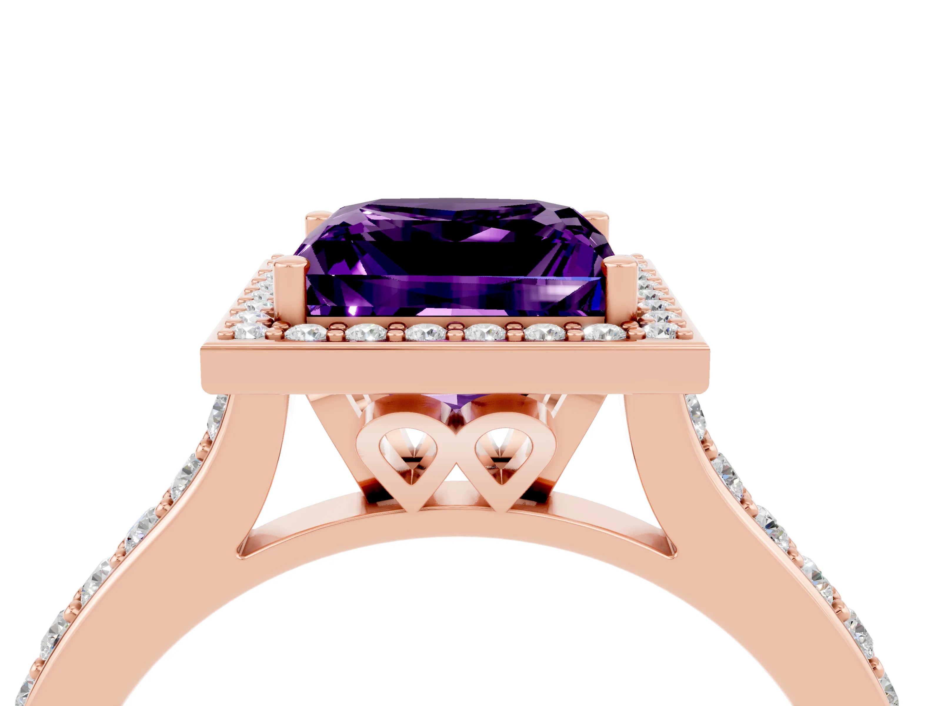 Rose gold Princess Cut Halo Round Diamond Pavé Band with Four-Prong Setting_4