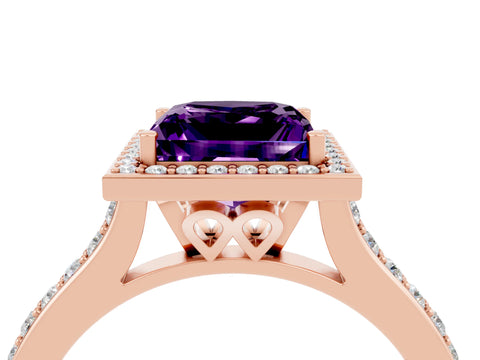 Rose gold Princess Cut Halo Round Diamond Pavé Band with Four-Prong Setting_4