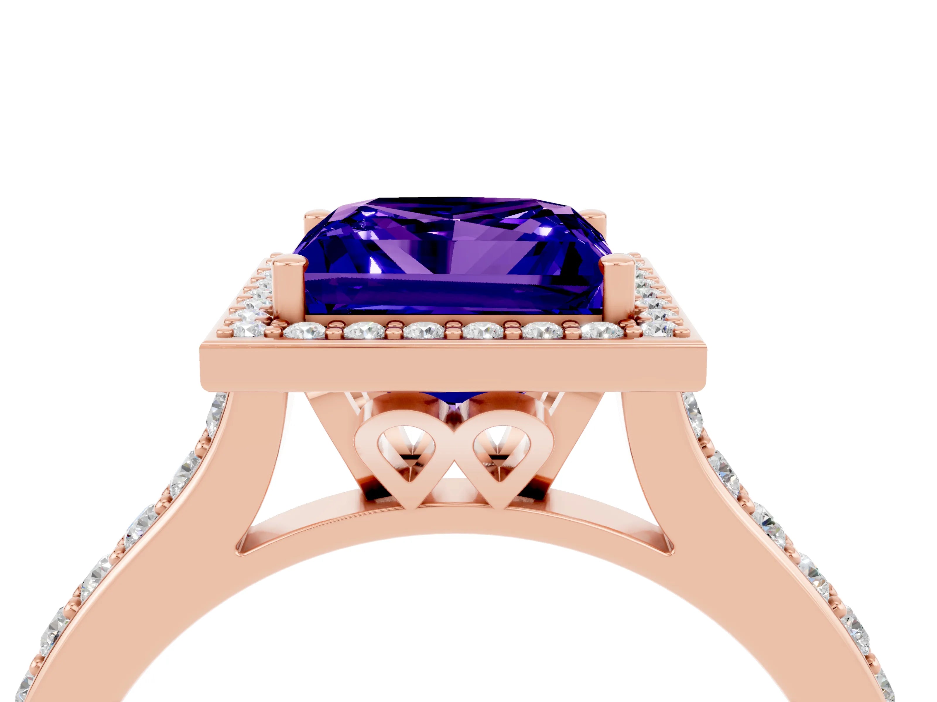 Rose gold Princess Cut Halo Round Diamond Pavé Band with Four-Prong Setting_4