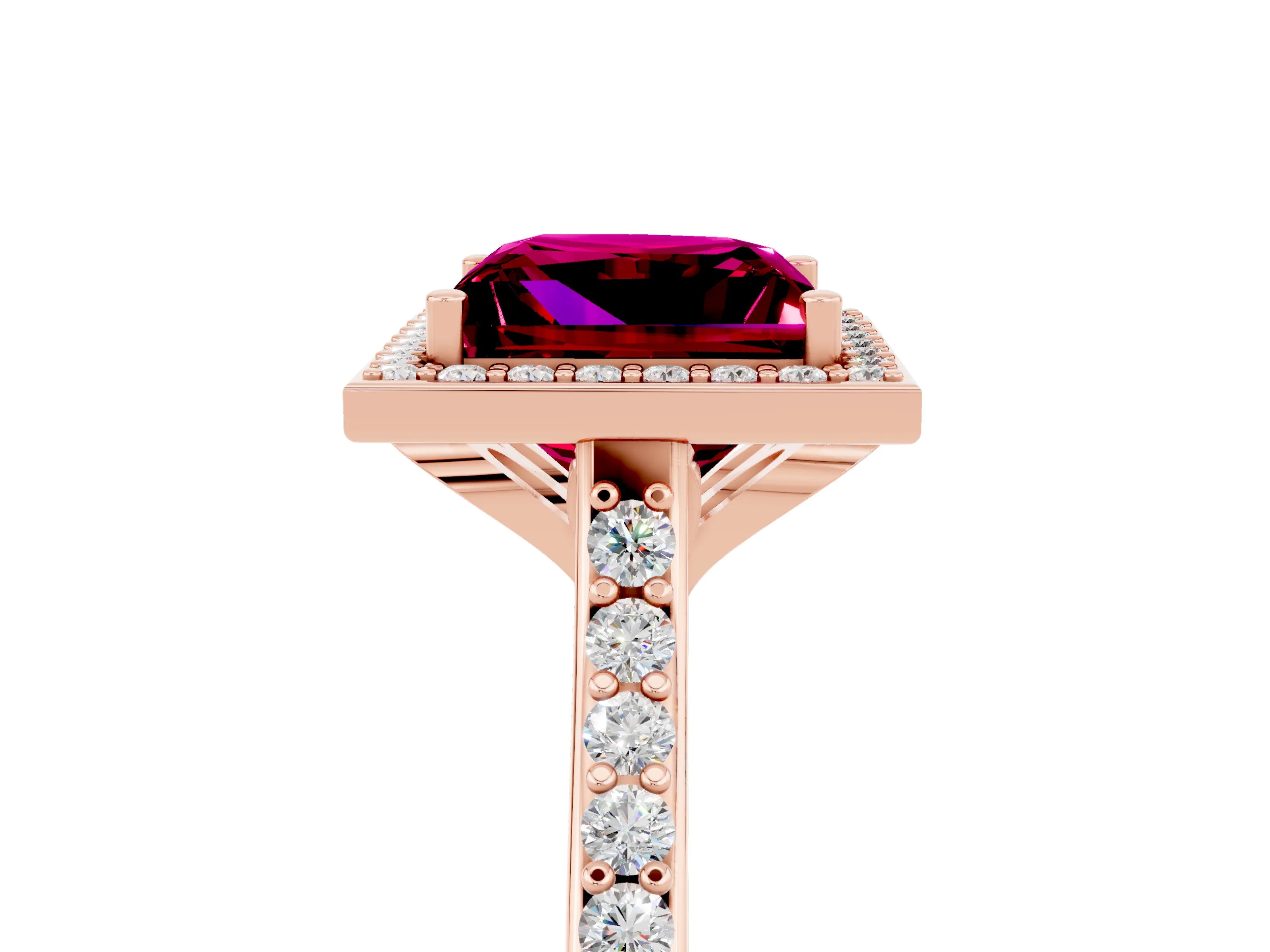 Rose gold Princess Cut Halo Round Diamond Pavé Band with Four-Prong Setting_5