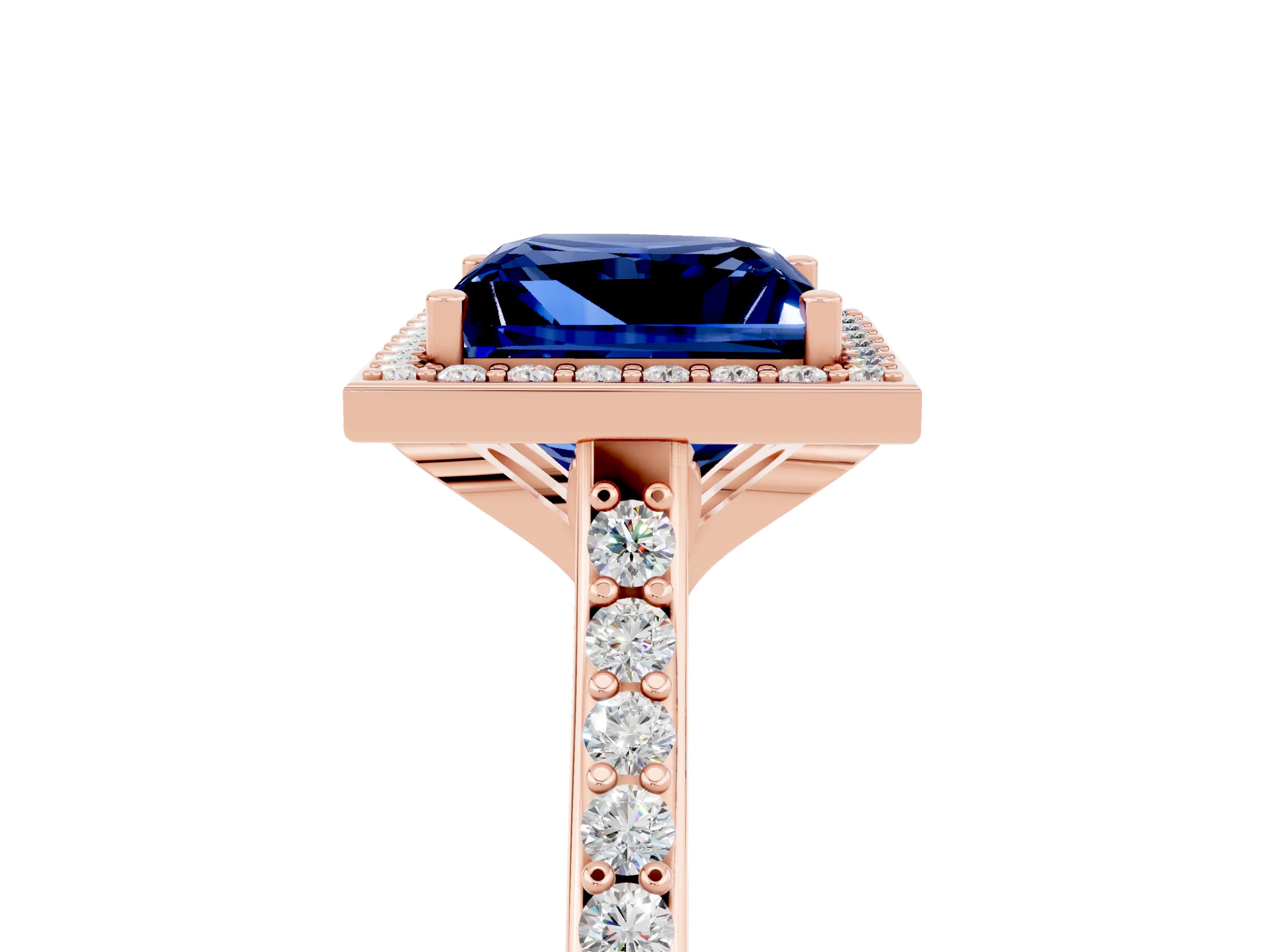 Rose gold Princess Cut Halo Round Diamond Pavé Band with Four-Prong Setting_5