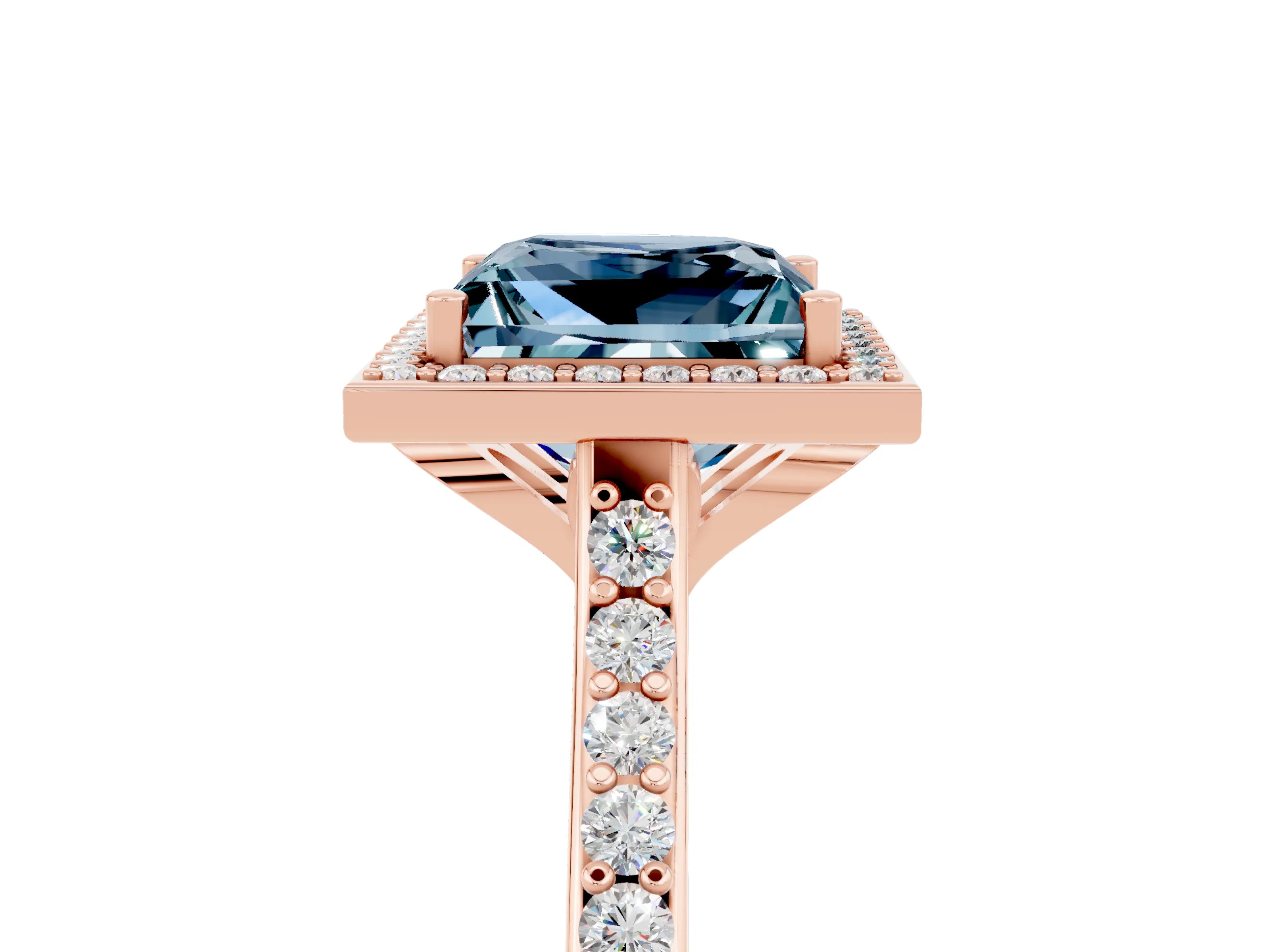 Rose gold Princess Cut Halo Round Diamond Pavé Band with Four-Prong Setting_5