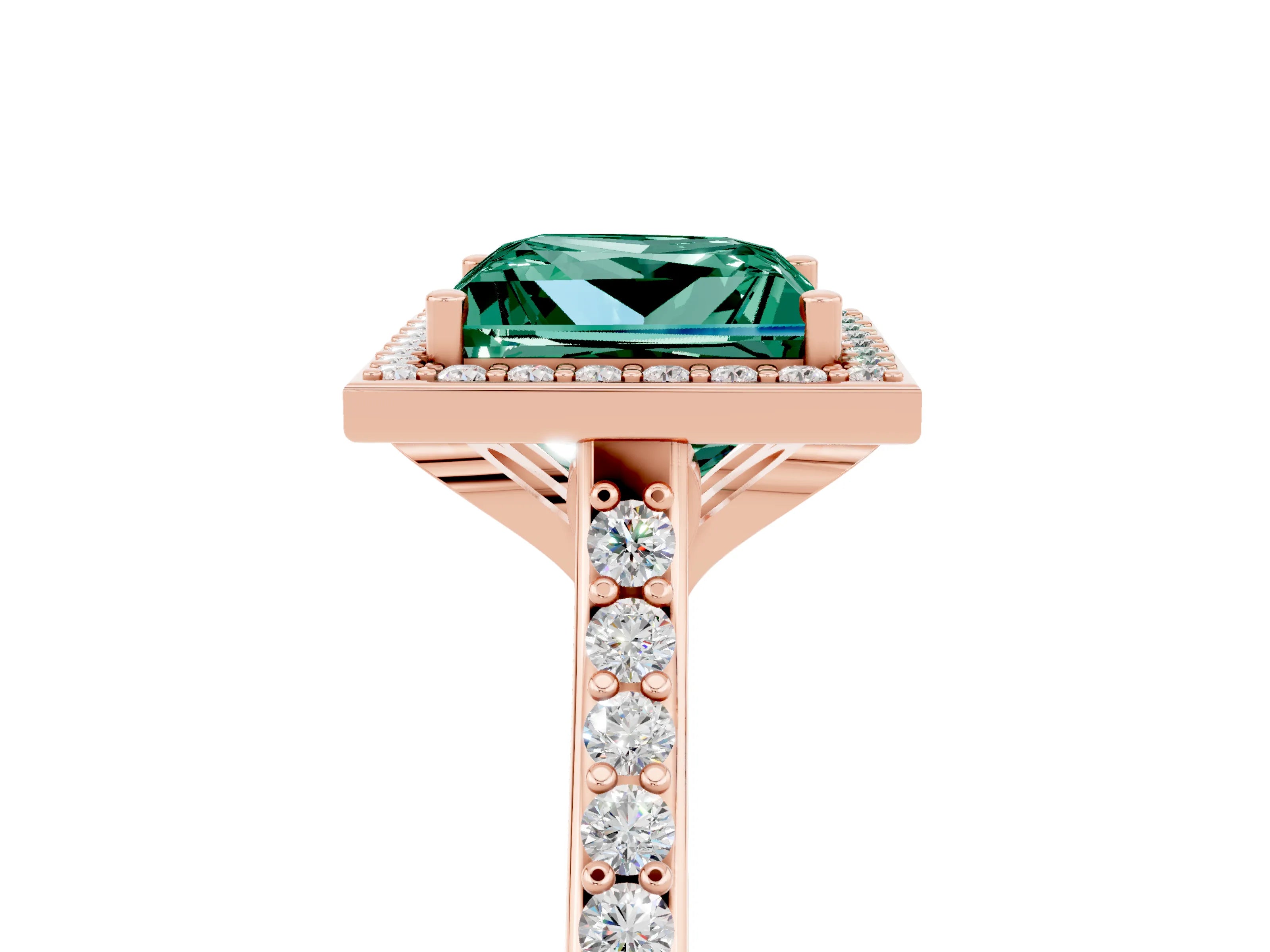 Rose gold Princess Cut Halo Round Diamond Pavé Band with Four-Prong Setting_5