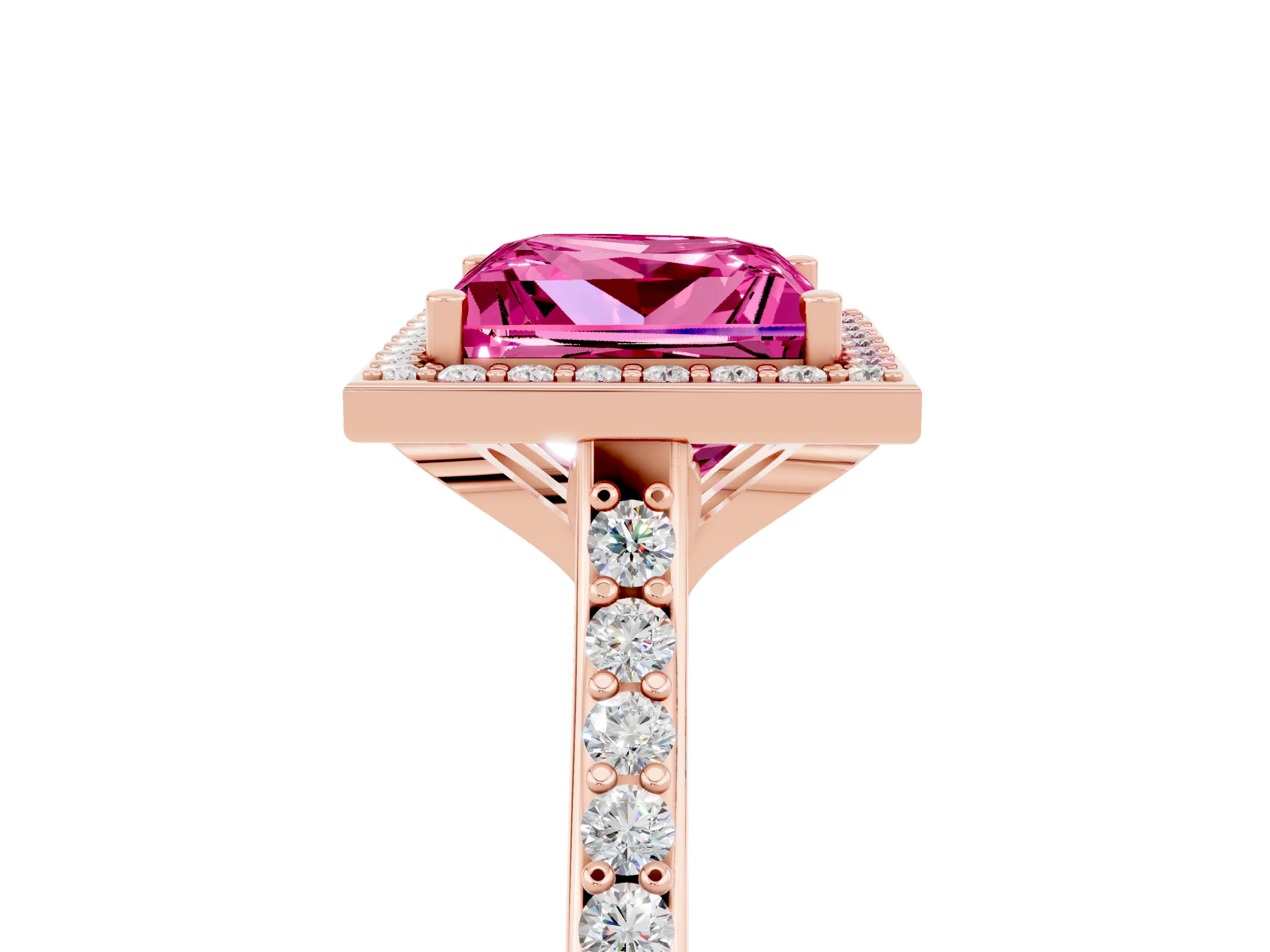Rose gold Princess Cut Halo Round Diamond Pavé Band with Four-Prong Setting_5