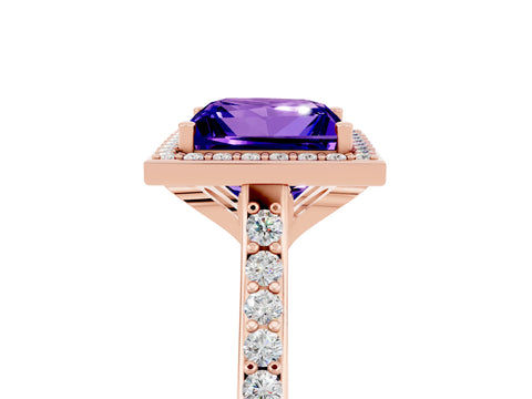 Rose gold Princess Cut Halo Round Diamond Pavé Band with Four-Prong Setting_5