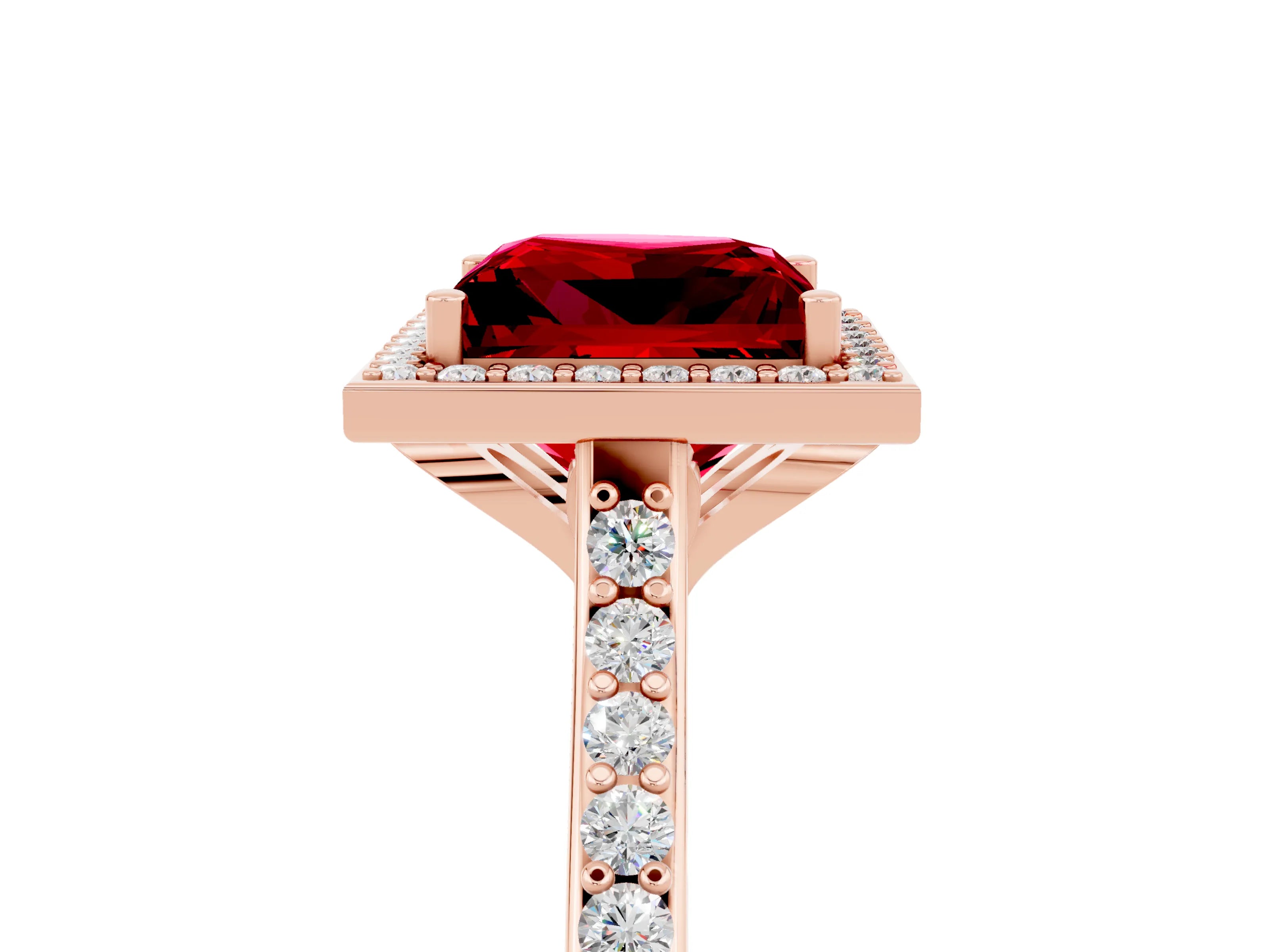 Rose gold Princess Cut Halo Round Diamond Pavé Band with Four-Prong Setting_5