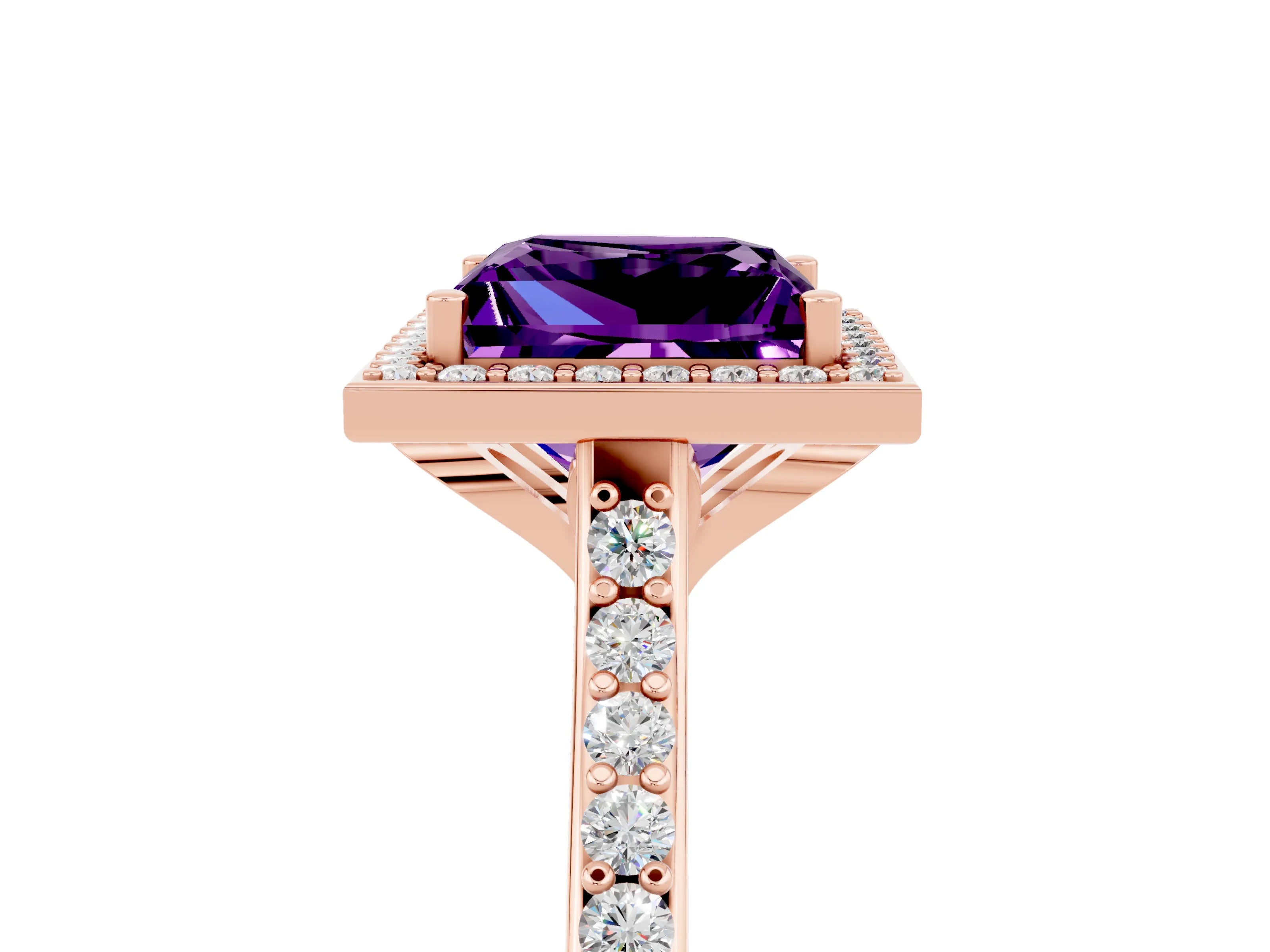 Rose gold Princess Cut Halo Round Diamond Pavé Band with Four-Prong Setting_5
