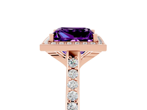Rose gold Princess Cut Halo Round Diamond Pavé Band with Four-Prong Setting_5
