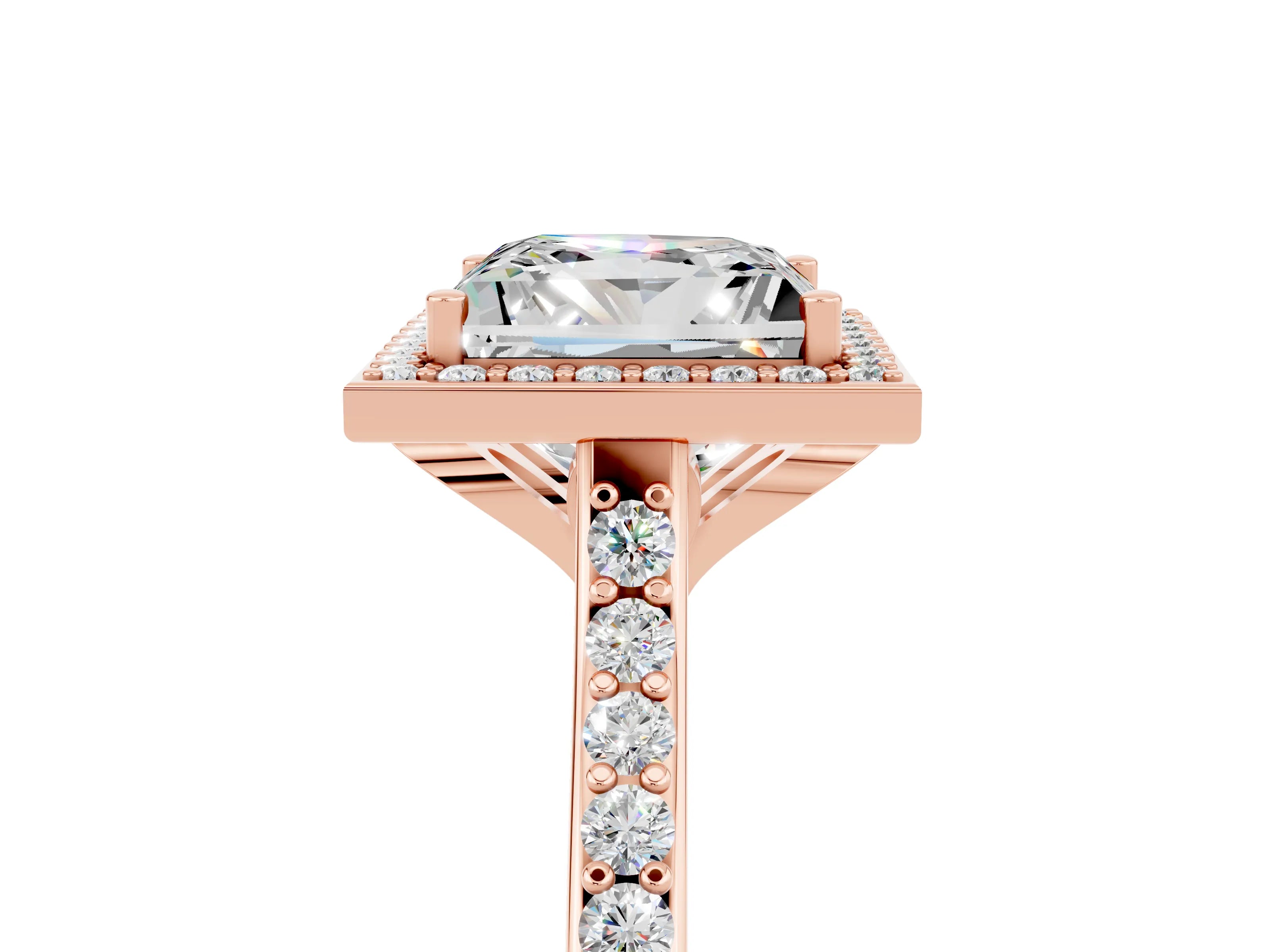 Rose gold Princess Cut Halo Round Diamond Pavé Band with Four-Prong Setting_5