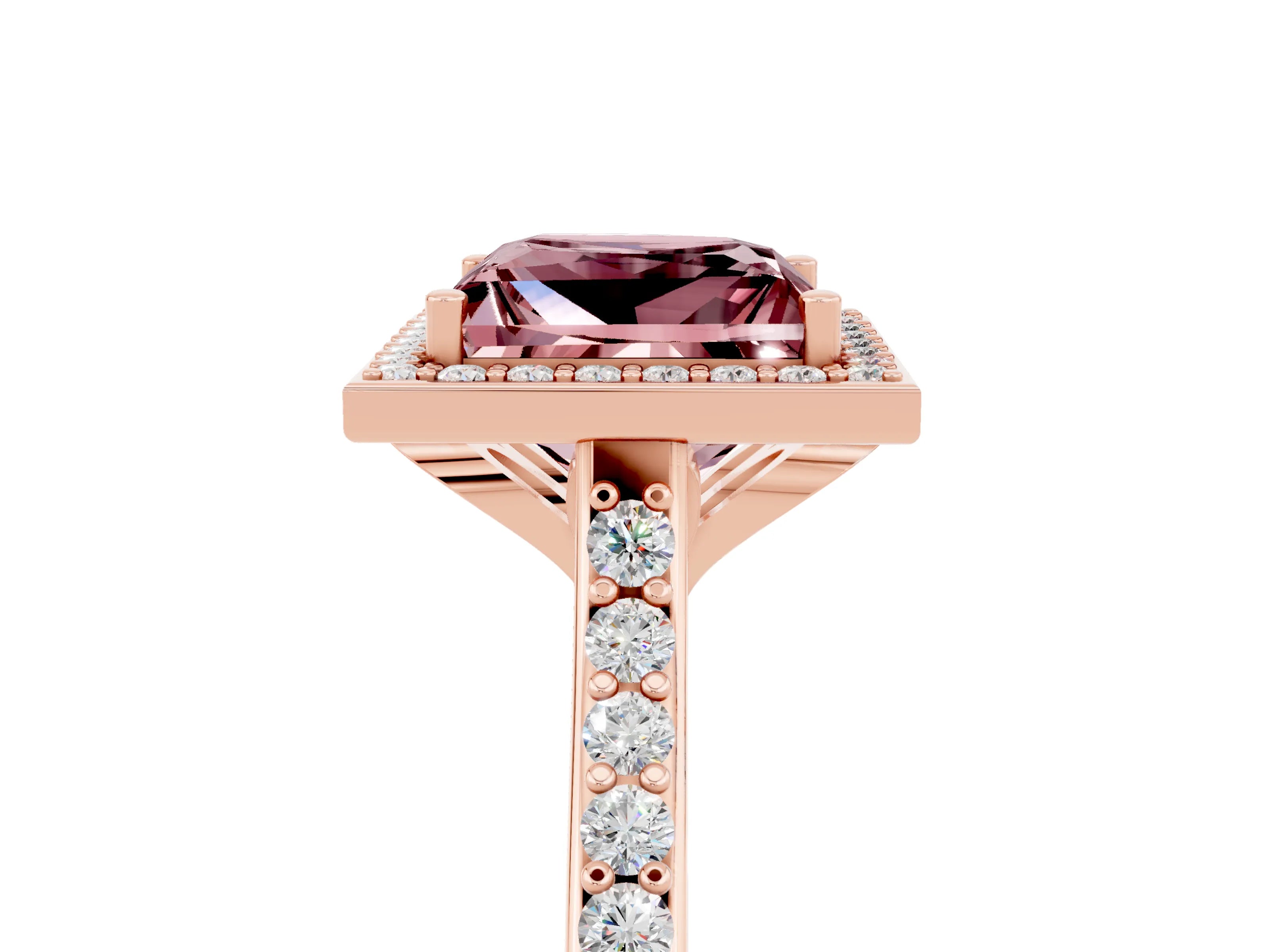 Rose gold Princess Cut Halo Round Diamond Pavé Band with Four-Prong Setting_5